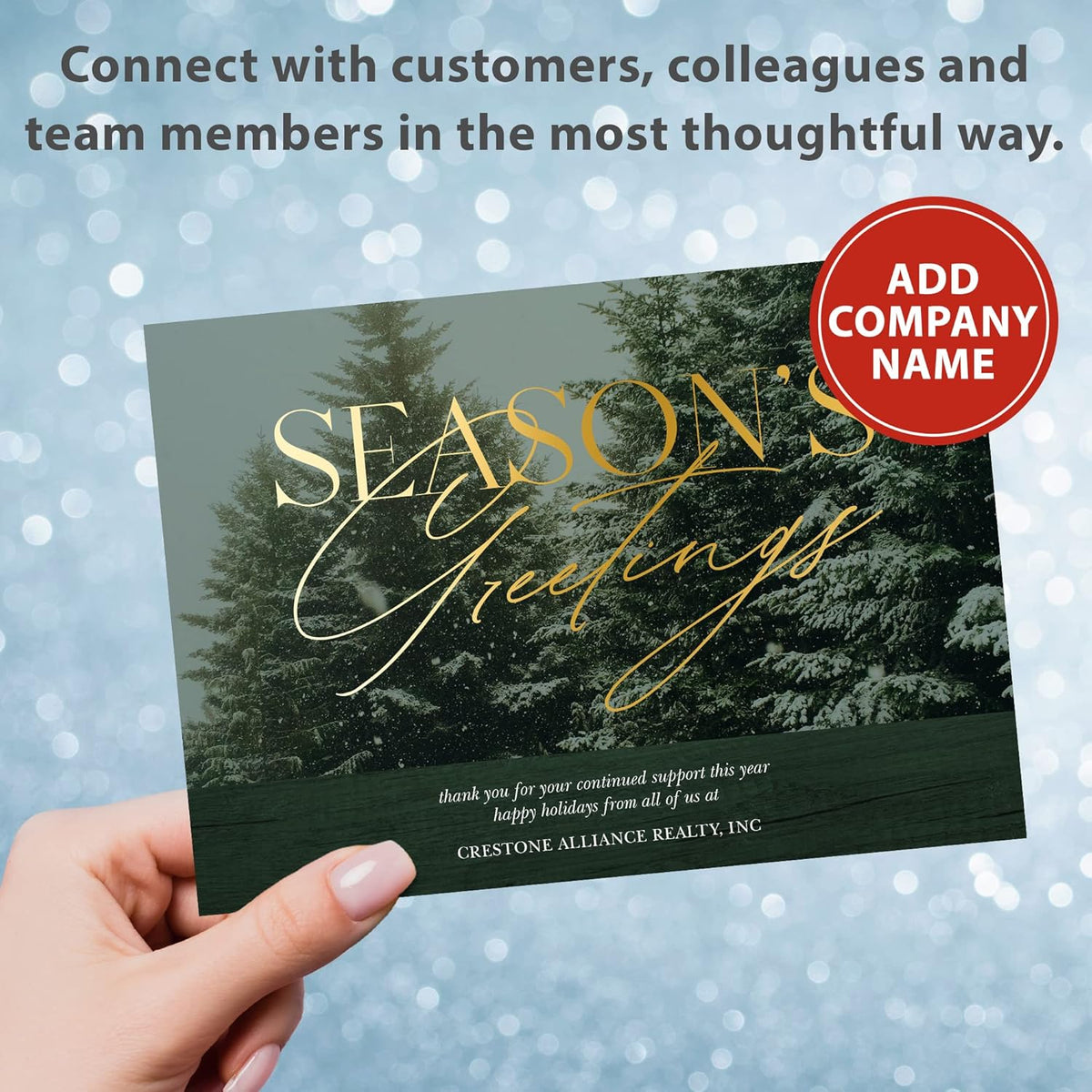 Let's Make Memories Personalized Business Christmas Cards with Envelopes - Premium Quality - 5x7-2025 Holiday Cards & White Envelopes - Snowy Pines - 25 ct