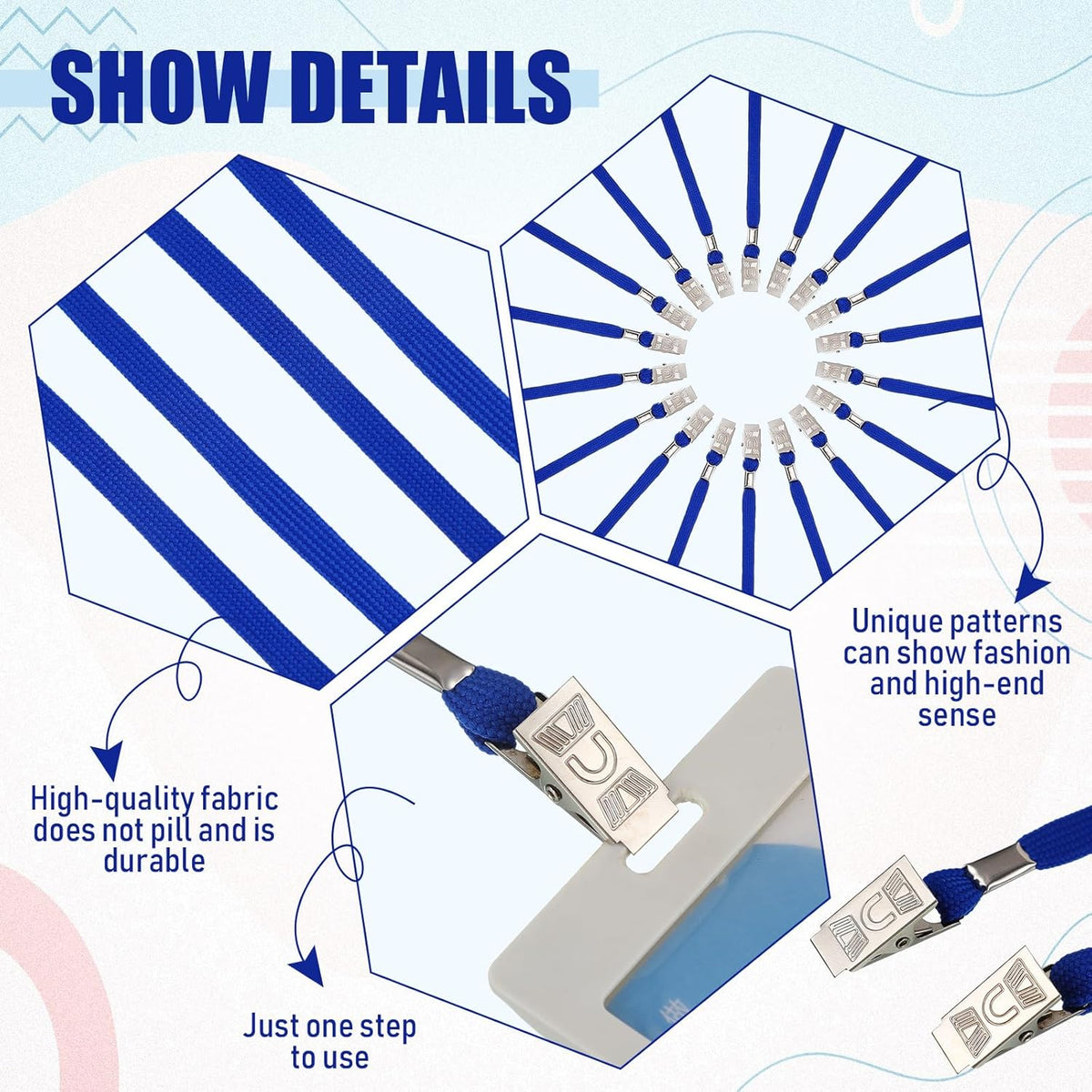 Patelai 100 Pack Double Clip Lanyards Bulk Face Mask Lanyard Twist Free 2 Hook Design Adjustable Badge Neck Strap for Conference Office Class Essential Back to School Gifts ID Card Keychain (Blue)