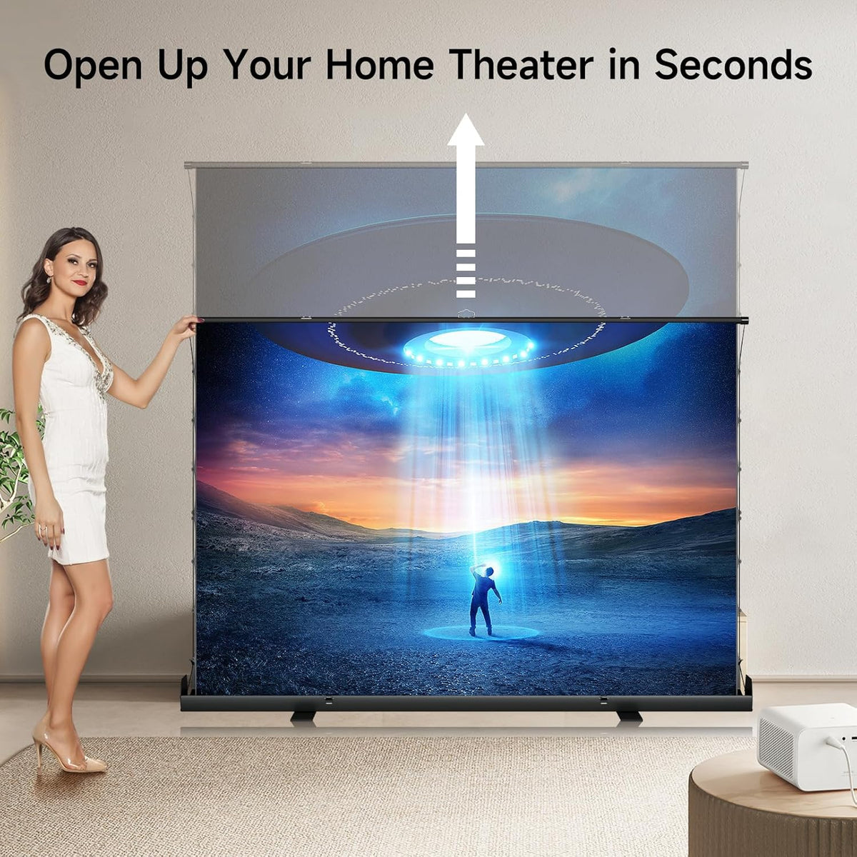 IN&VI Tab-Tension Portable ALR Manual Pull Up Projector Screen,Outdoor Projector Screen 100in 178°Viewing Angle Portable Movie Screen 3D/4K HD 16: 9 Wrinkle-Free Design for Backyard Night