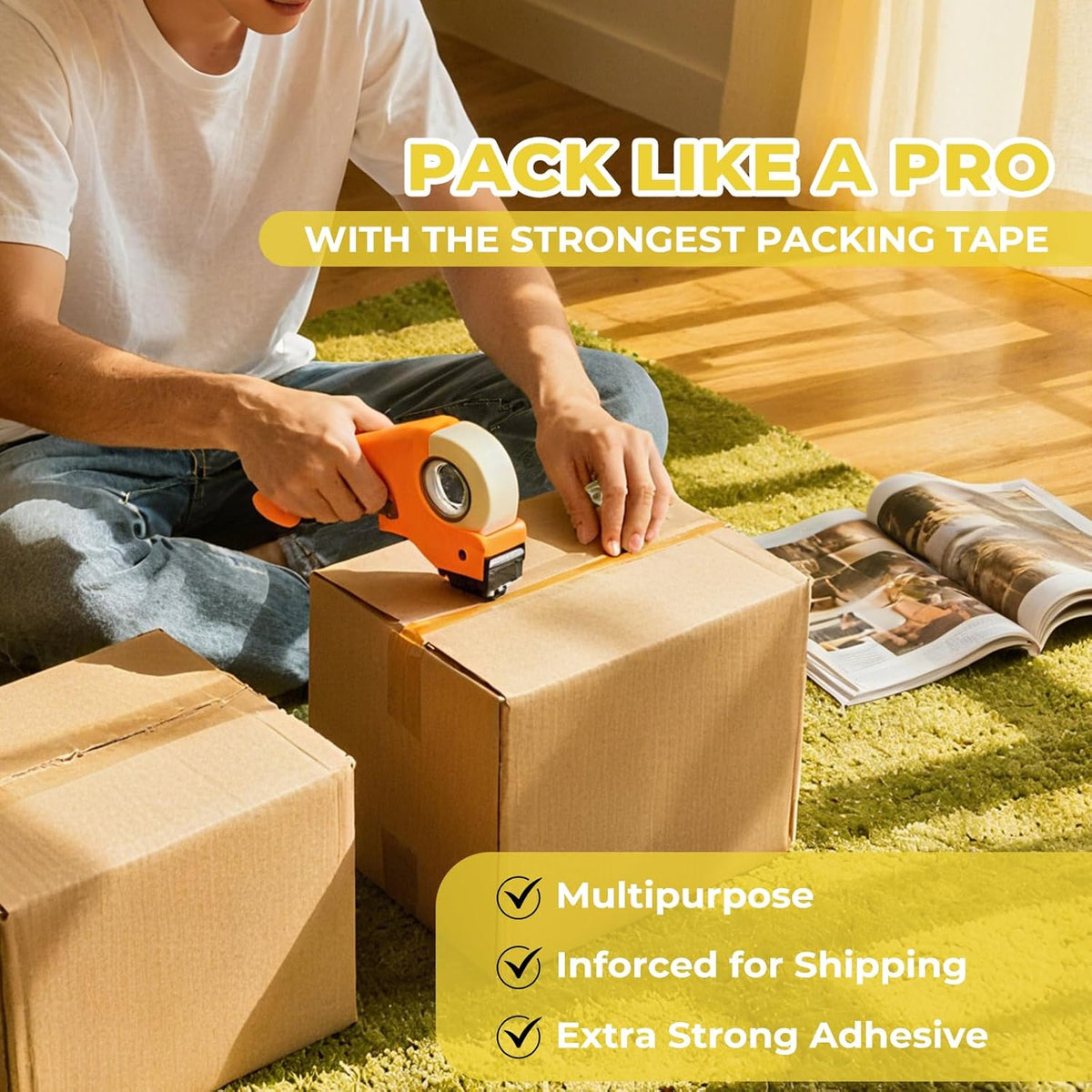 2.0 mils Heavy Duty Shipping Packing Tape, 2 Inch x 110 Yards (36 Rolls) Clear Packaging Tape for Moving, Sealing Boxes, Strong Adhesive, Bubble Wrap & Cardboard Box Sealing