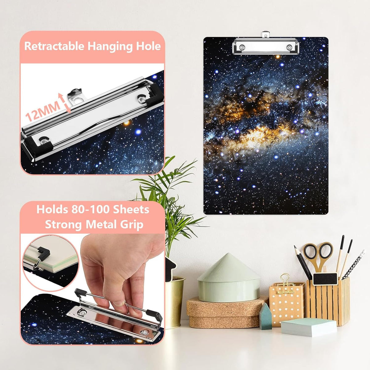 Galaxy Space Plastic Clipboards,Cute Fashion Clipboard Decorative 8.5" x 12.5"Standard A4 Size Clipboards,Acrylic Clipboard for Teacher,Social Worker,Students,Nurse,Office Supplies