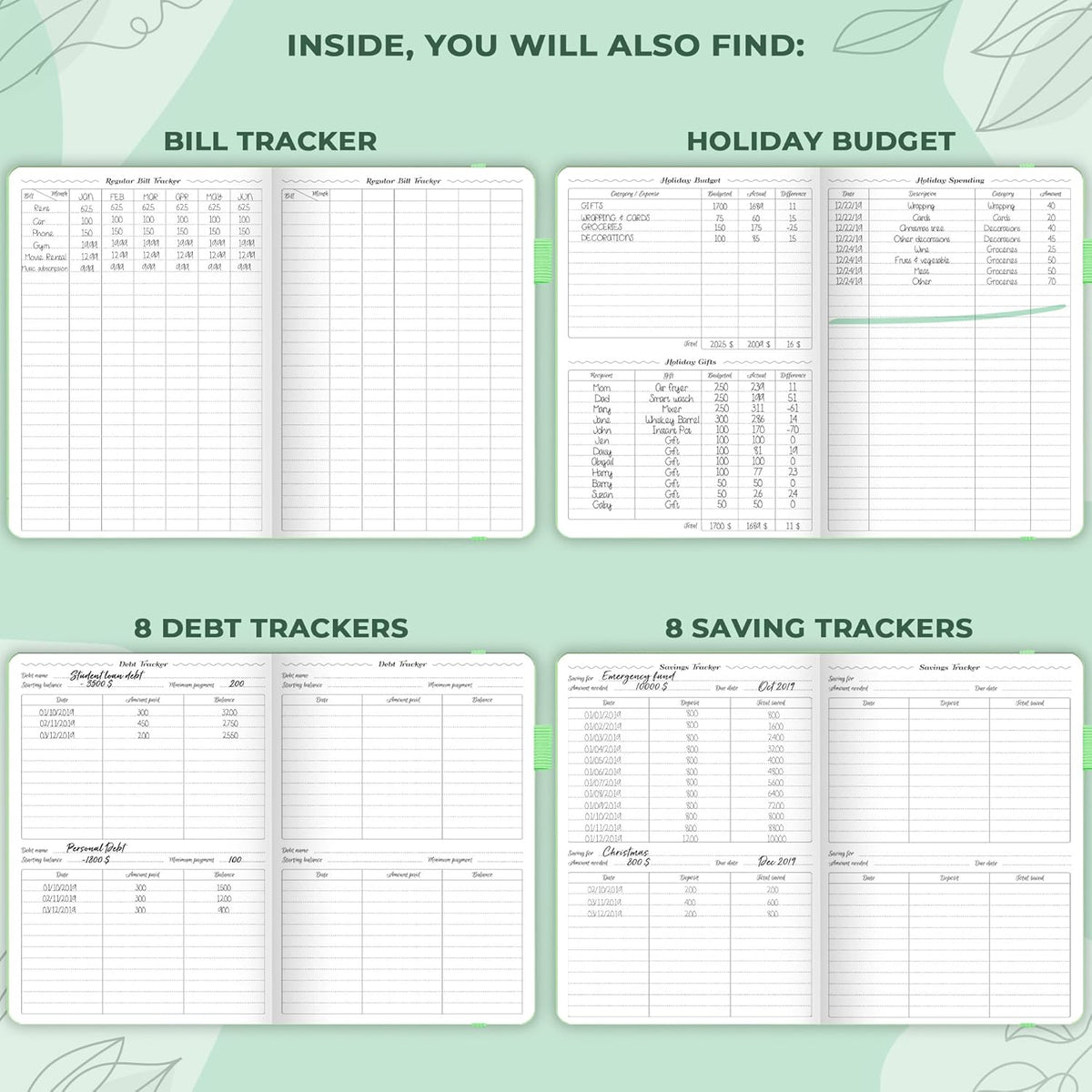 GoGirl Budget Planner – Monthly Financial Planner Organizer Budget Book. Expense Tracker Notebook Journal to Control Money, Compact (Mint Green)