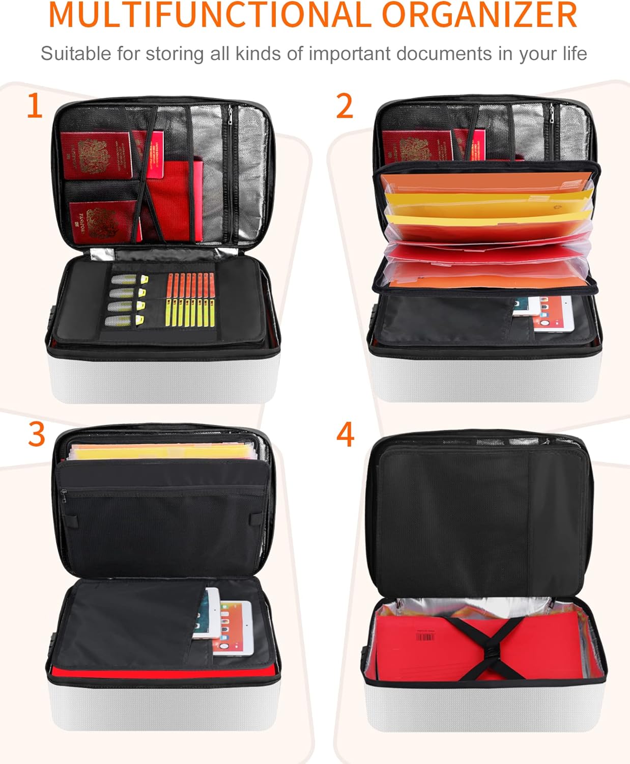 Noiposi Document Organizer with Lock,16.1"x11.4"x4.3" Waterproof and Fireproof Document Box,Portable Home Travel Safe Storage Box for Important Documents,File and Birth Certificate,Silver