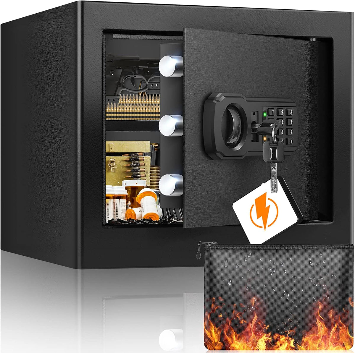 1.2 Cubic Home Safe with Fireproof Bag, Anti-Theft Safe Box for Pistol, Money, Medicine & Documents