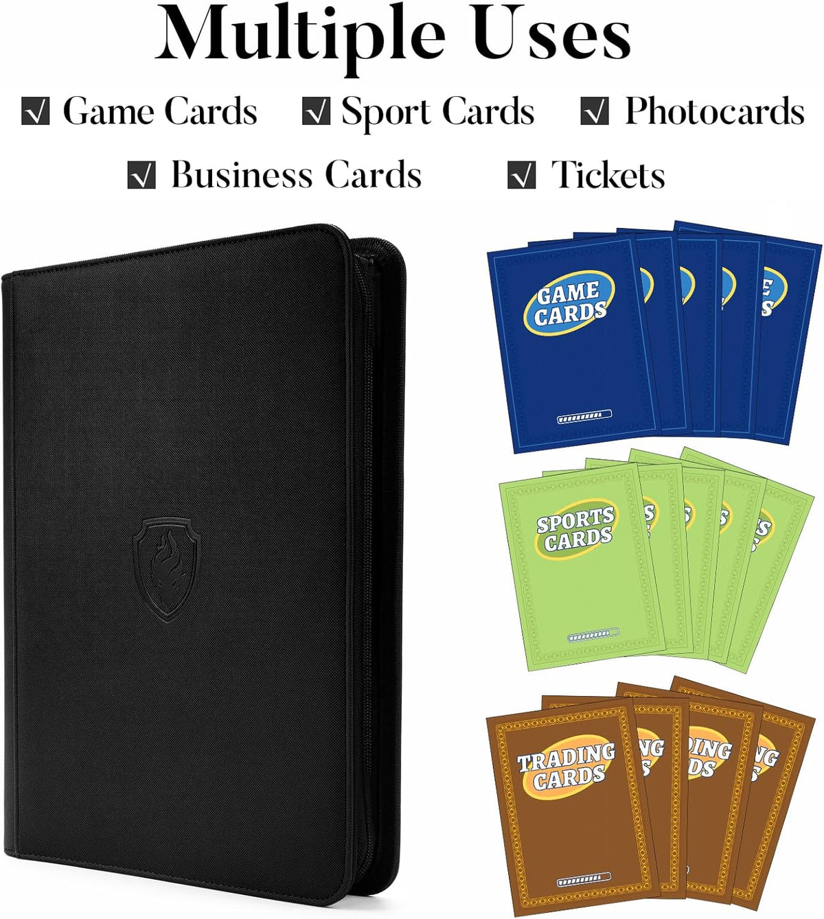 9 Pocket Zipper Card Binder, Fabmaker 360 Trading Card Holder Book, Premium PU Cover Zip Binder for Cards, Durable Side Loading Card Folders Album for MTG, TCG, Game Cards, Sports Cards, Dark Green