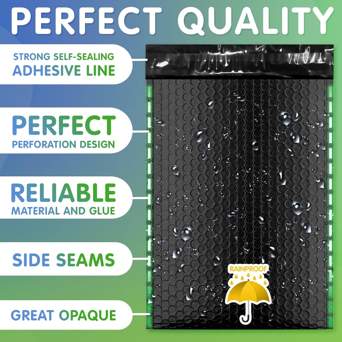 Black Poly Bubble Mailers 9.5 x 13.5 Inch. Pack of 100 Padded Envelopes Waterproof. Self Seal Padded Mailers with Durable Seams. Lightweight Padded Shipping Envelopes for Mailing Fragile Things