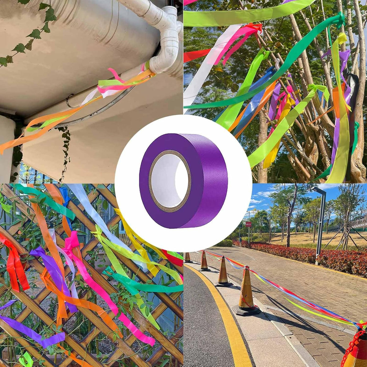 6 Pack Purple Flagging Tape - Non-Adhesive Plastic Ribbon Neon Tape, 1inch*600ft, Tree Marking, Hunting, Boundaries and Hazardous Areas, Trail Marking