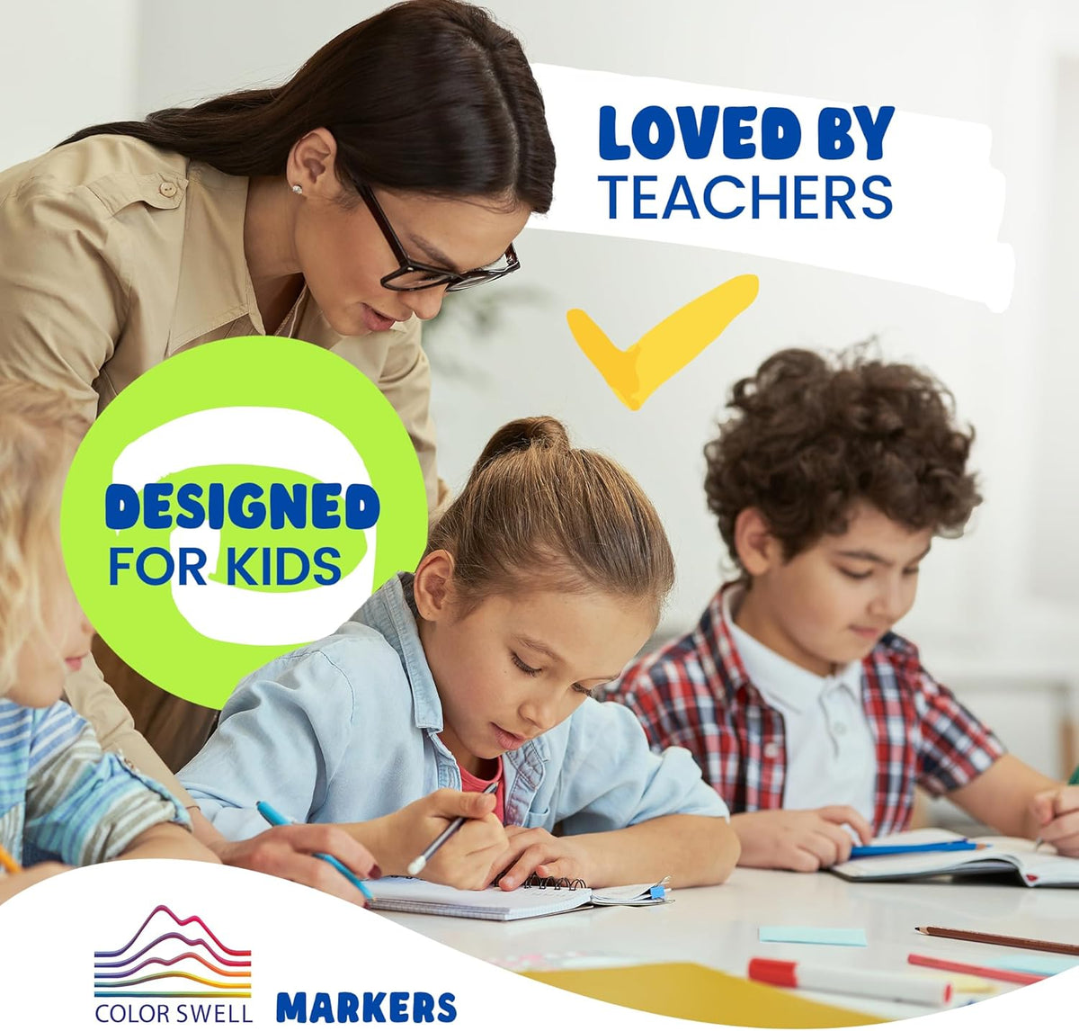 Color Swell Super Tip Markers 6 Boxes of 8 Washable Vibrant Colors (48 Total) Perfect Bulk Marker Pack for Kids, Parties, Classrooms
