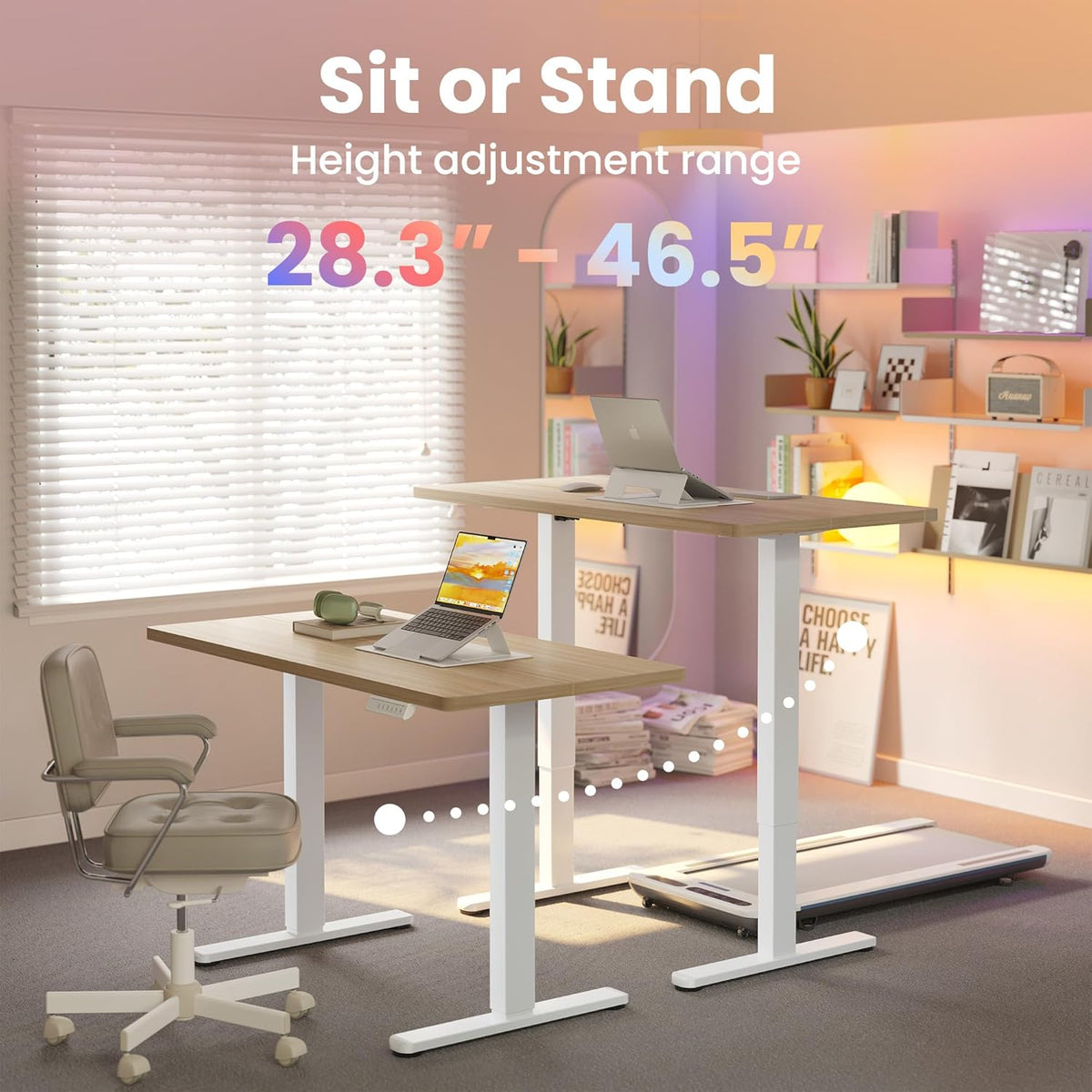 HUANUO 63 x 28 inch Electric Standing Desk Adjustable Height, 4 Memory Height Settings, Sit Stand Up Desk for Home Office & Computer Workstation, Light Walnut