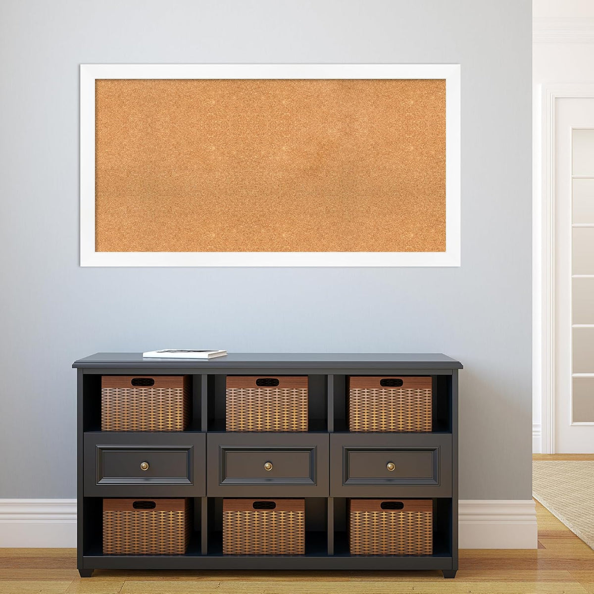 Amanti Art Natural Cork Board for Wall, 27x51 Vision Board with White Frame, Oversize Corkboard Office Decor for Home Organization, Modern Corkboard Pinboard to Display Items for Home Organization in