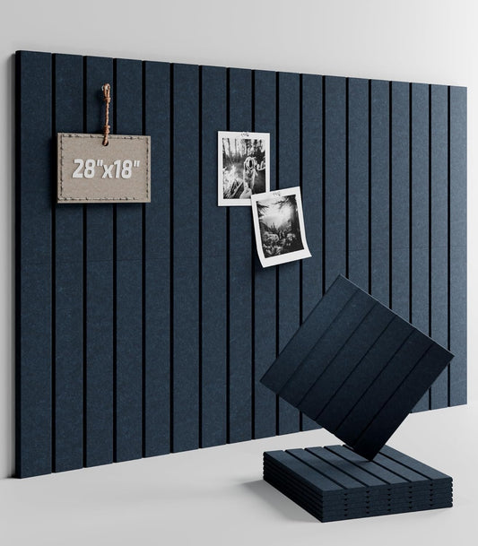Felt Bulletin Board Tiles -28"x18" with 40 Adhesive Tabs, Cork Board Alternative for Office Decor, Push Pin Board Wall Organizer 6-Pack (Denim Blue)