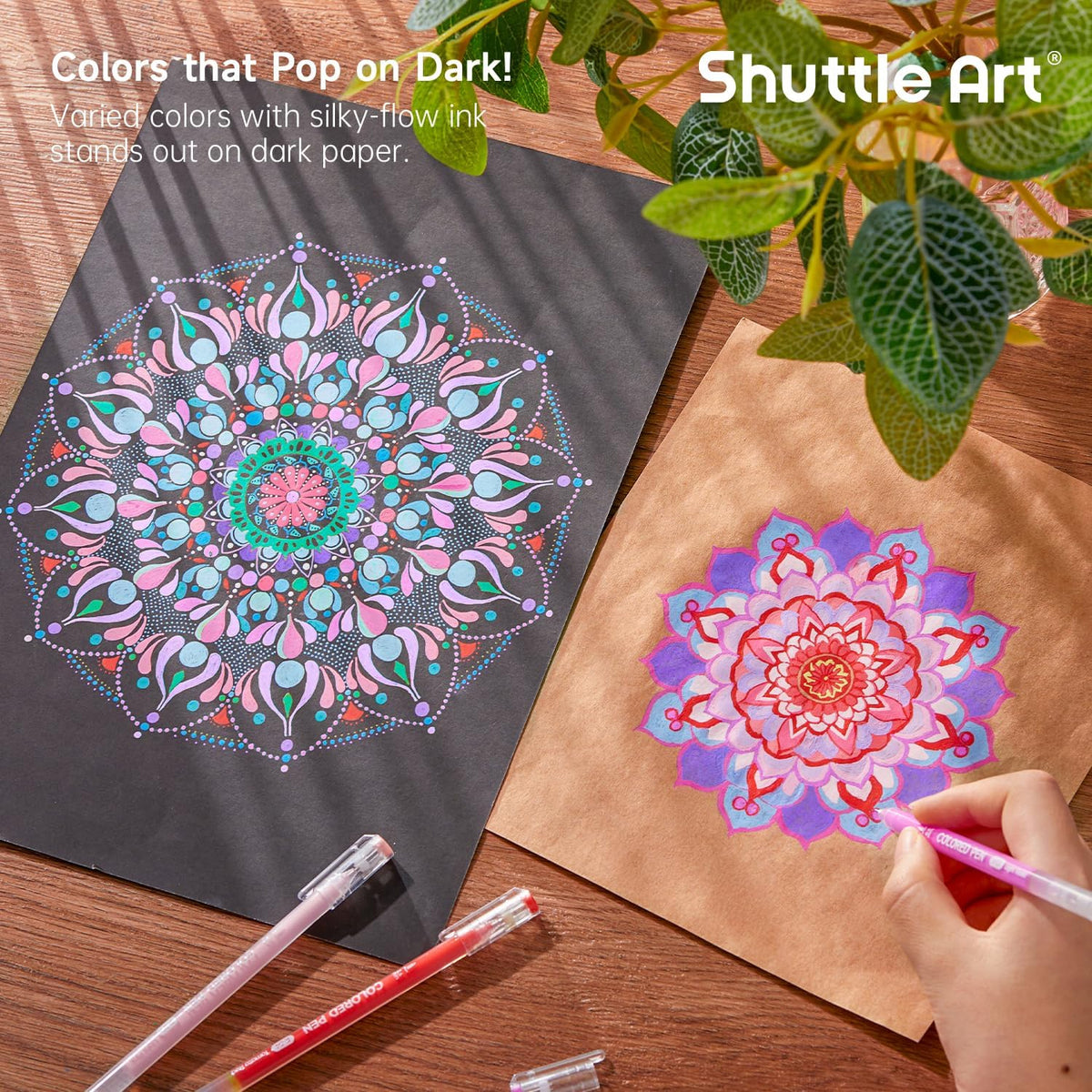 Shuttle Art Colored Pens, 24 Pink & Purple Tone Colors Cute Journal Pens 0.6mm Fine Point Colored Gel Pens for Black Paper Adult Coloring Writing Drawing Journaling Note Taking School Office Home