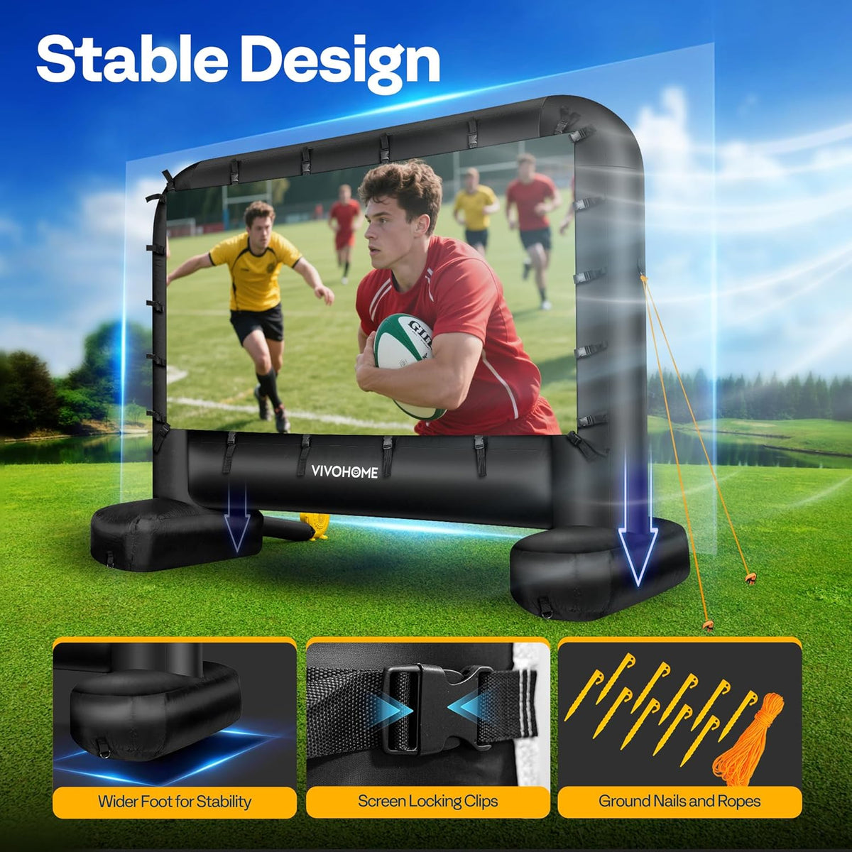 VIVOHOME 20 FT Inflatable Projector Screen for Outside, Blow Up Movie Screen Outdoor Use, Mega Large TV Screen with Carry Bag for Backyard, Tube Leg Support