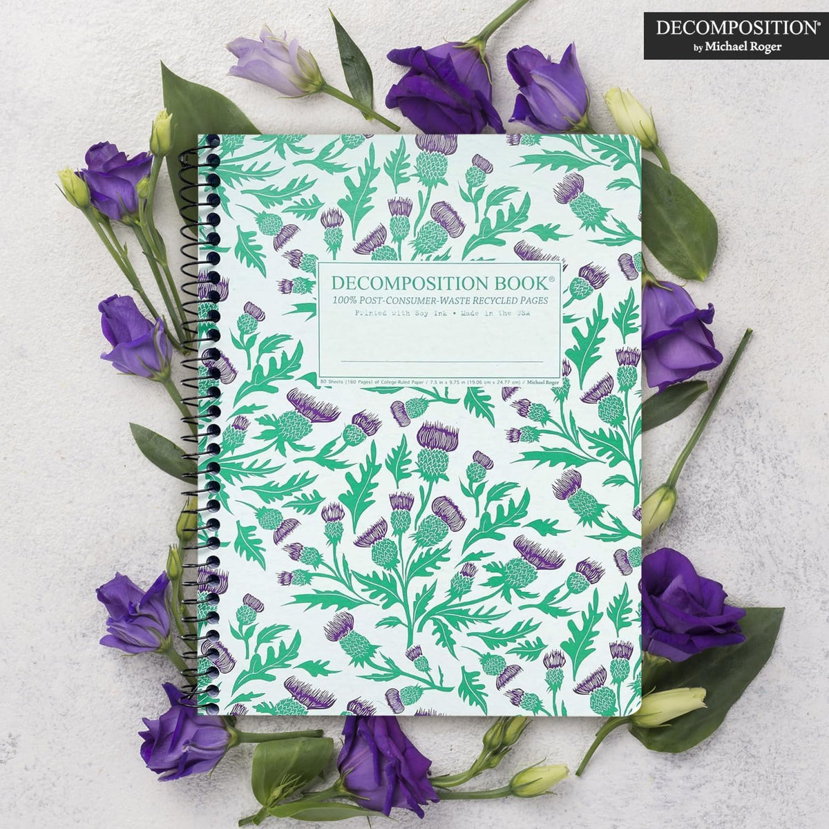 Decomposition Thistles College Ruled Spiral Notebook - 9.75 x 7.5 Journal with 160 Lined Pages - 100% Recycled Paper - Cute Notebooks for School Supplies, Home & Office - Made in USA