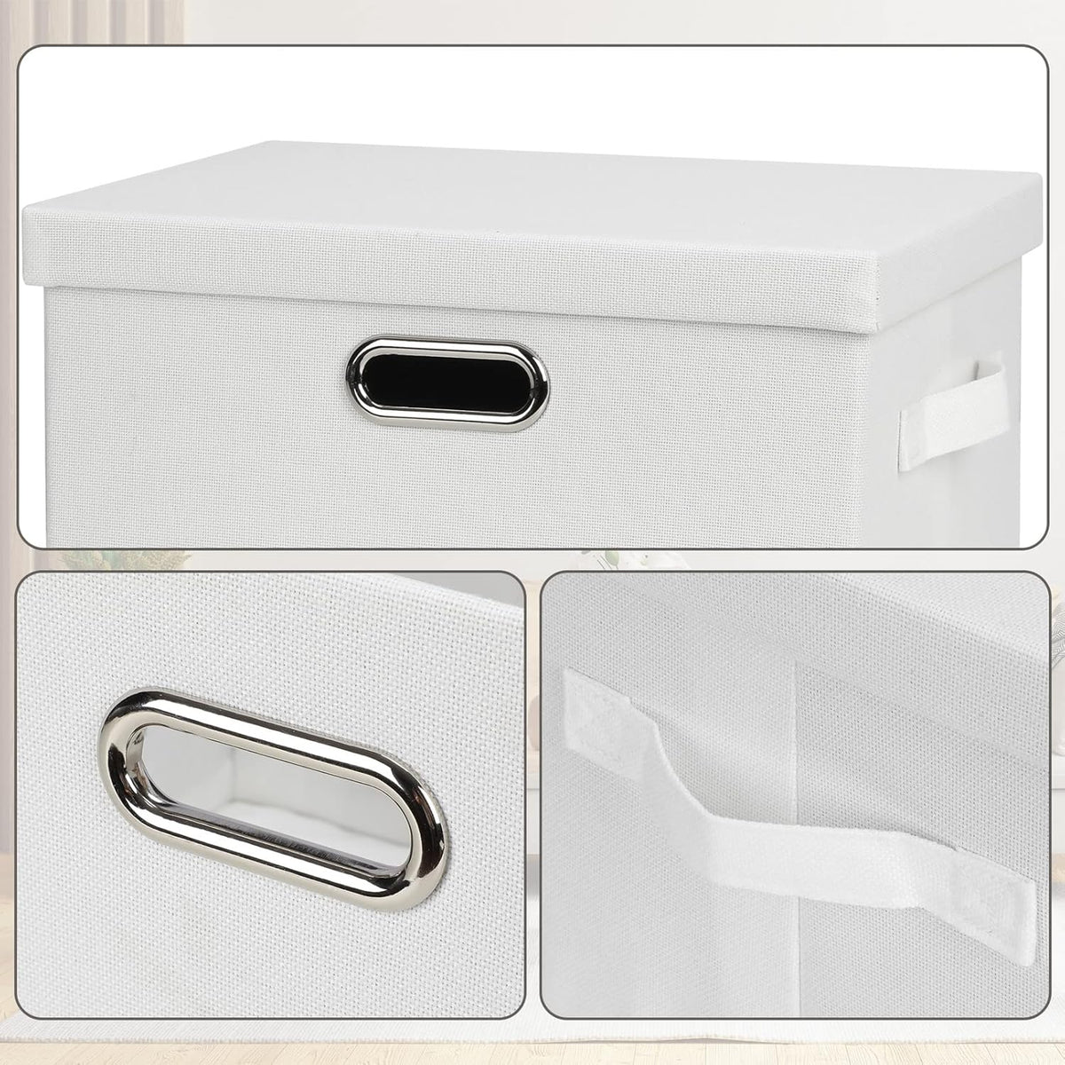 Medium 15" 21 Quart Collapsible Stackable Storage Bins with Lids, 3 Packs White Foldable Fabric Closet Boxes Heavy-duty Linen Cube Baskets Container for Bedroom Office (15 x 11 x 8)