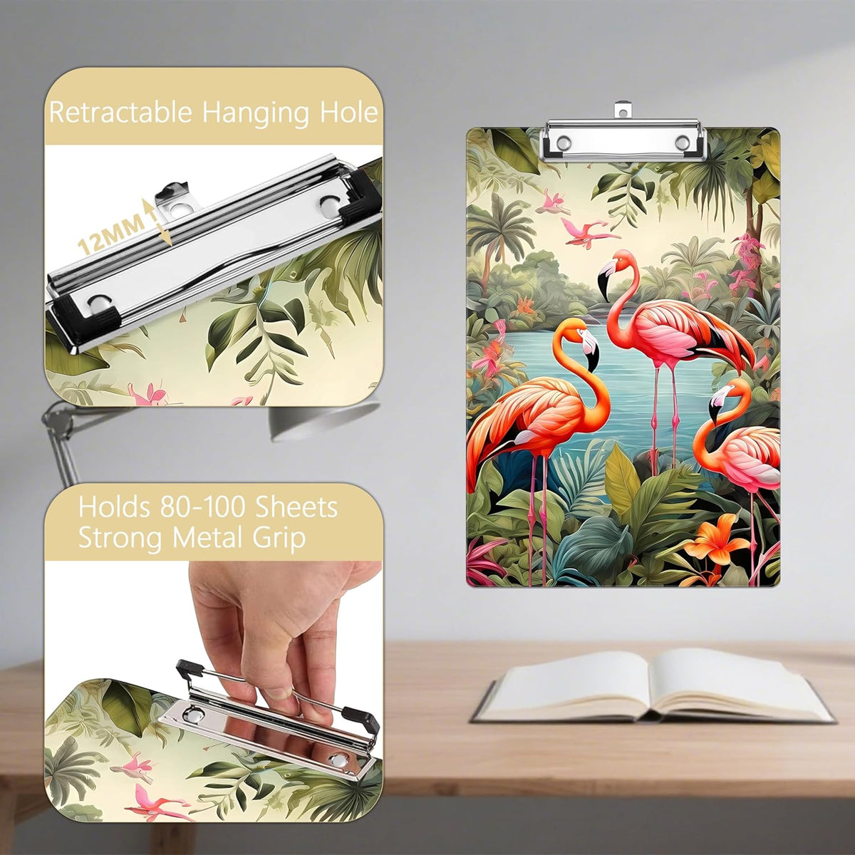 Tropical Flamingo Plastic Clipboards,Decorative Plastic Acrylic Clipboard for Teacher Social Worker Students Office Supplies 8 * 12