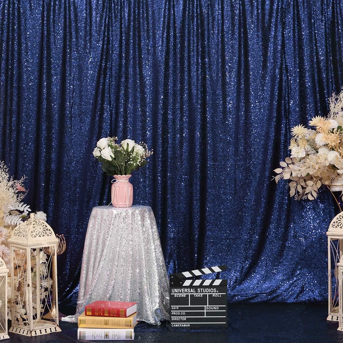 Eternal Beauty Navy Blue Sequin Backdrop, 6x6 Ft Glitter Background Curtains for Shimmer Photography Party Wedding Birthday Independence Day Back Drop Decor