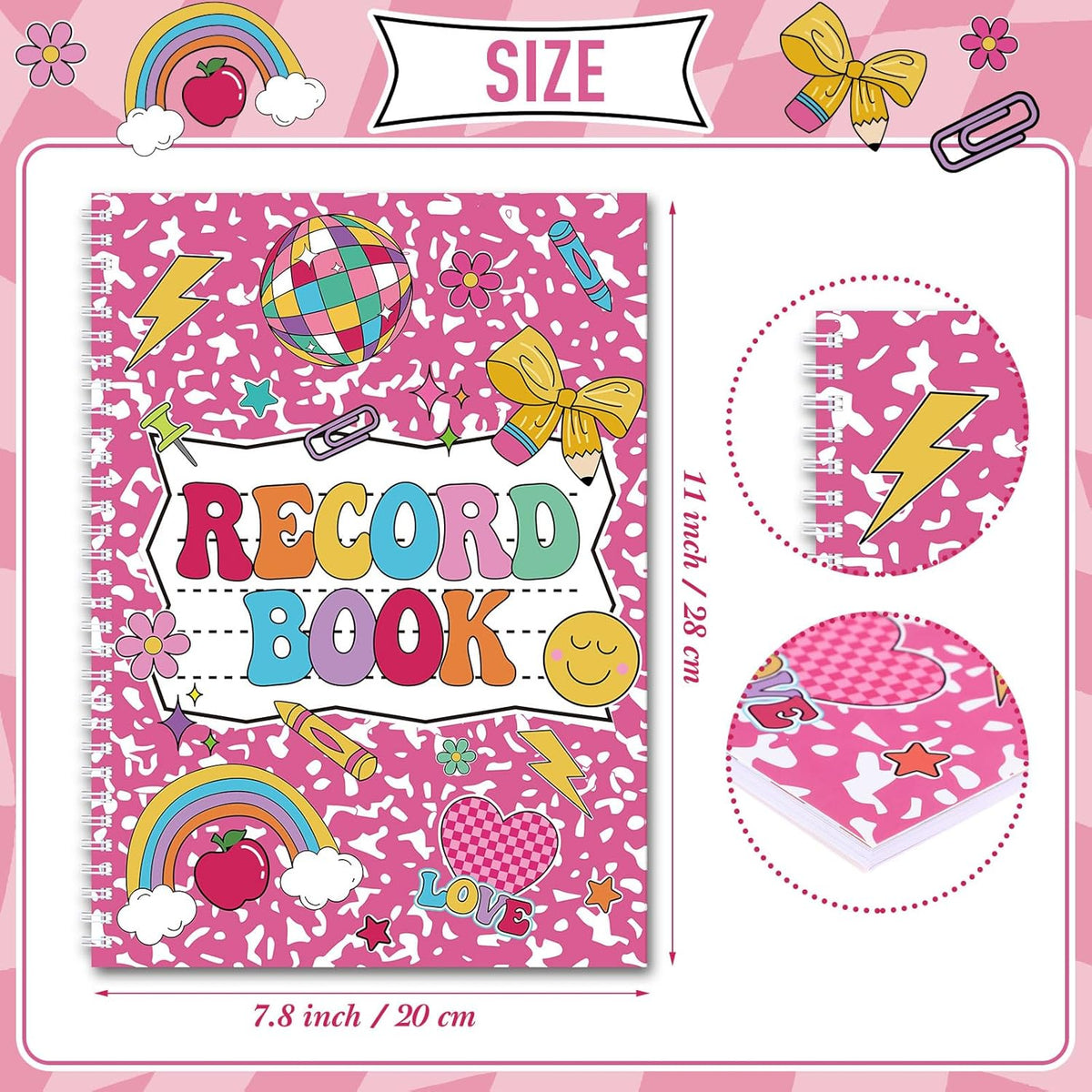 Teacher Record Book Teacher Grade Book Spiral Bound Record Class Gradebook Office Favors Gift for Classroom Attendance Decoration Double Sided Color Printing(Pink)