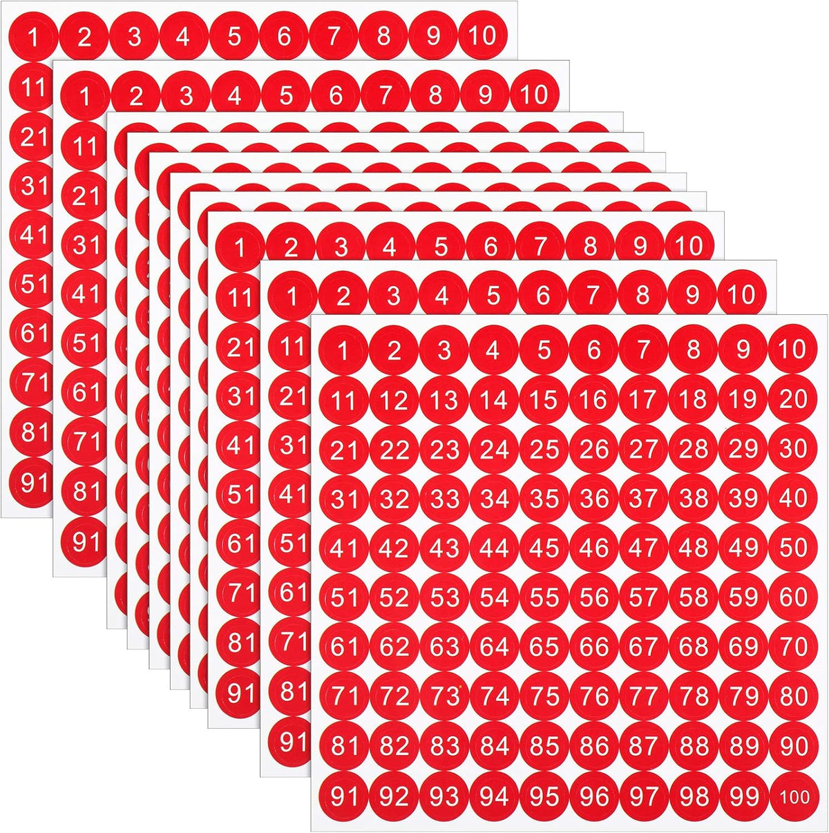 25 Sheets 1 to 100 Vinyl Consecutive Number Stickers 0.4 Inch Small Self-Adhesive Number Labels Waterproof Inventory Stickers Decal for Indoor, Outdoor, Storage, Classification, Box and Locker (Red)