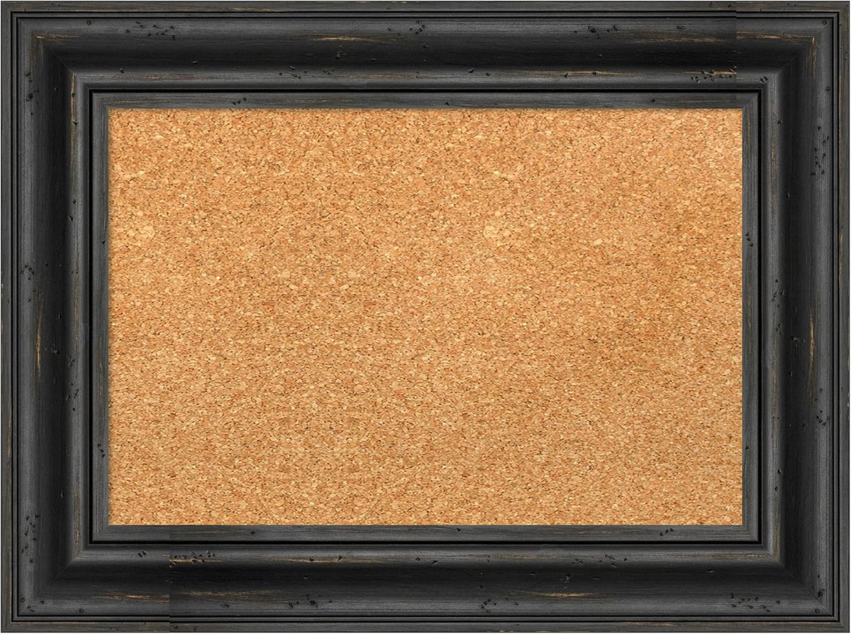 Amanti Art Natural Cork Board for Wall, 17x23 Vision Board with Black Wood Frame, Small Corkboard Office Decor for Home Organization, Country Rustic Corkboard Pinboard to Display Items for Home