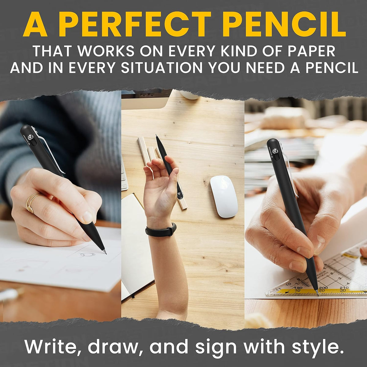 BASTION® Luxury Mechanical Pencil, Professional Lightweight Medium Point Aluminum Pencil for Birthday Gift includes 20 x 0.77mm Lead Refills - Black