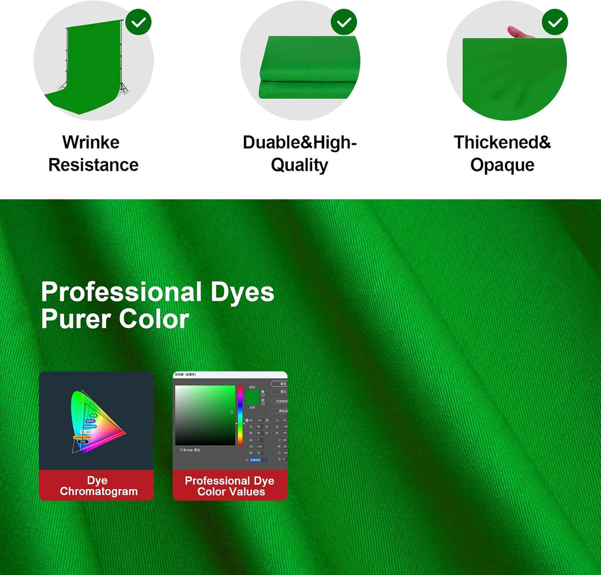 BEIYANG 8 Ft x 10 Ft Photography Backdrop Green Screen, Green Background Fabric Wrinkle Resistance, Greenscreen Photo Background for Chromakey Photo Studio Video Shooting