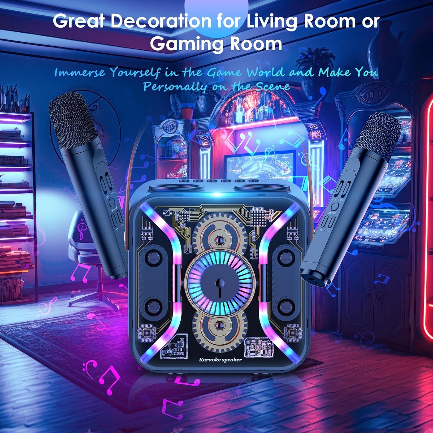 Karaoke Machine for Adults with Two Karaoke Microphone Wireless, PA System Bluetooth Speaker with Microphone Supports Bass Treble, TF Card, USB, AUX, Karaoke Machine for TV, Party, Birthday (Blue)