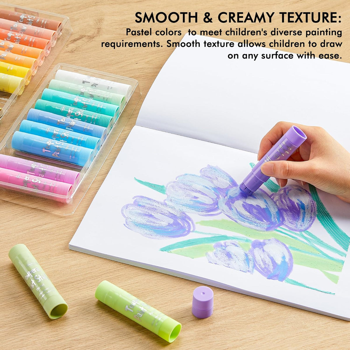 Shuttle Art Tempera Paint Sticks, 20 Pastel Colors, Solid Tempera Paint for Kids, Super Quick Drying, Works Great on Paper Wood Glass Ceramic Canvas