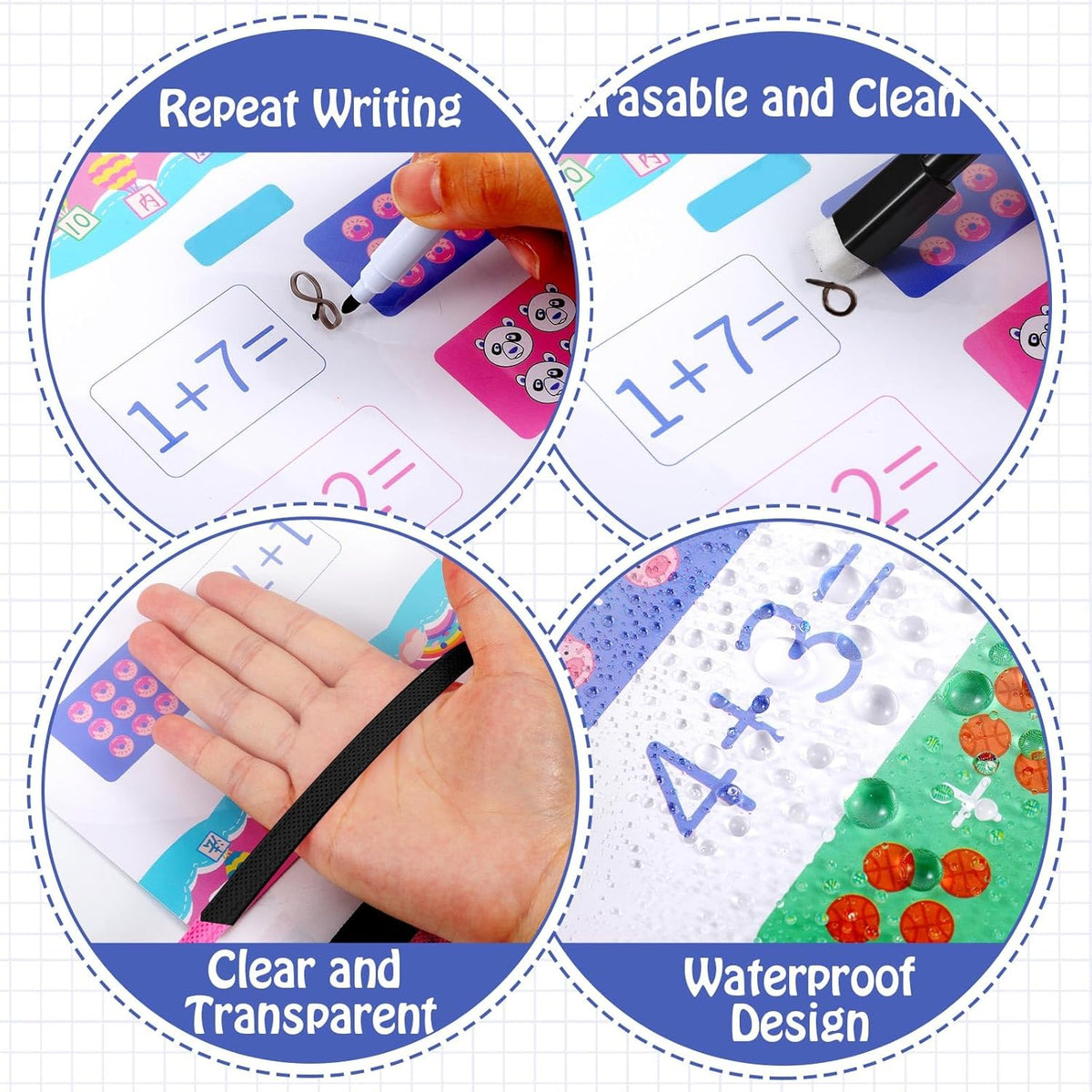 Teling 150 Pcs Dry Erase Pockets Bulk Reusable Job Ticket Holders Clear Plastic Sleeve Protector Work Order Sleeve Shop Ticket Holder for Welcome Teacher Back Office Supplies(10 x 14'',Black Blue)