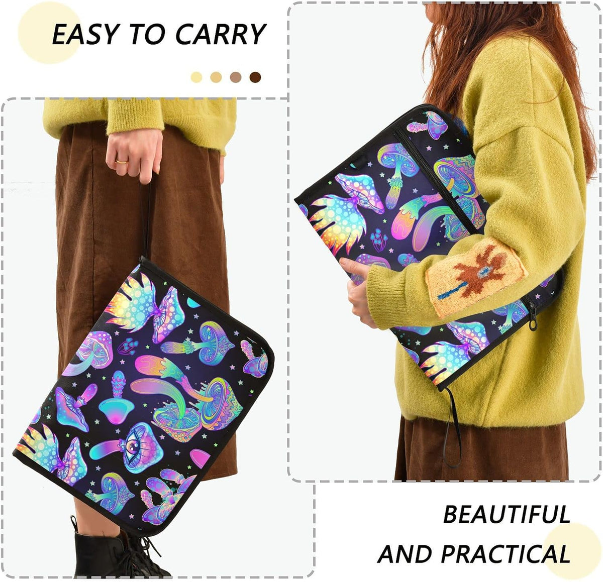 Gredecor 13 Pockets File Folder Organizer A4/Letter Water Resistant Hippie Boho Magic Mushrooms Document Bag with Zipper Filing Folder Expanding File Pouch Storage for School Office