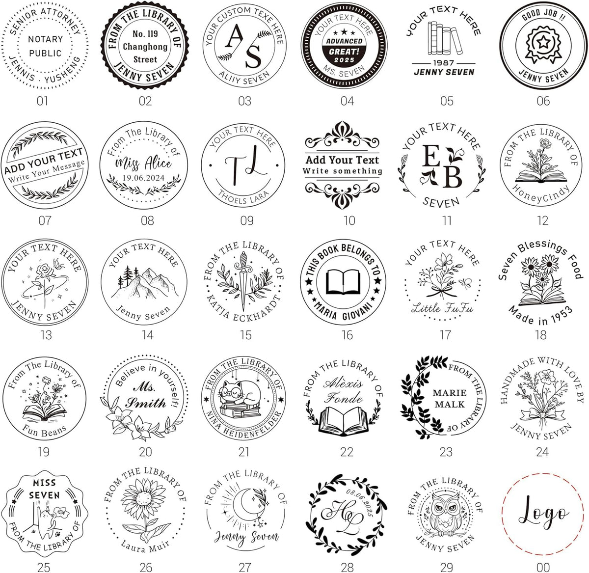 Custom Stamps Self-Inking, Personalized Business Logo Text Stamp, Customized Stamp for Book, Address, Teacher, Office | Ex libris | Round 1.65" - 5 Ink Color