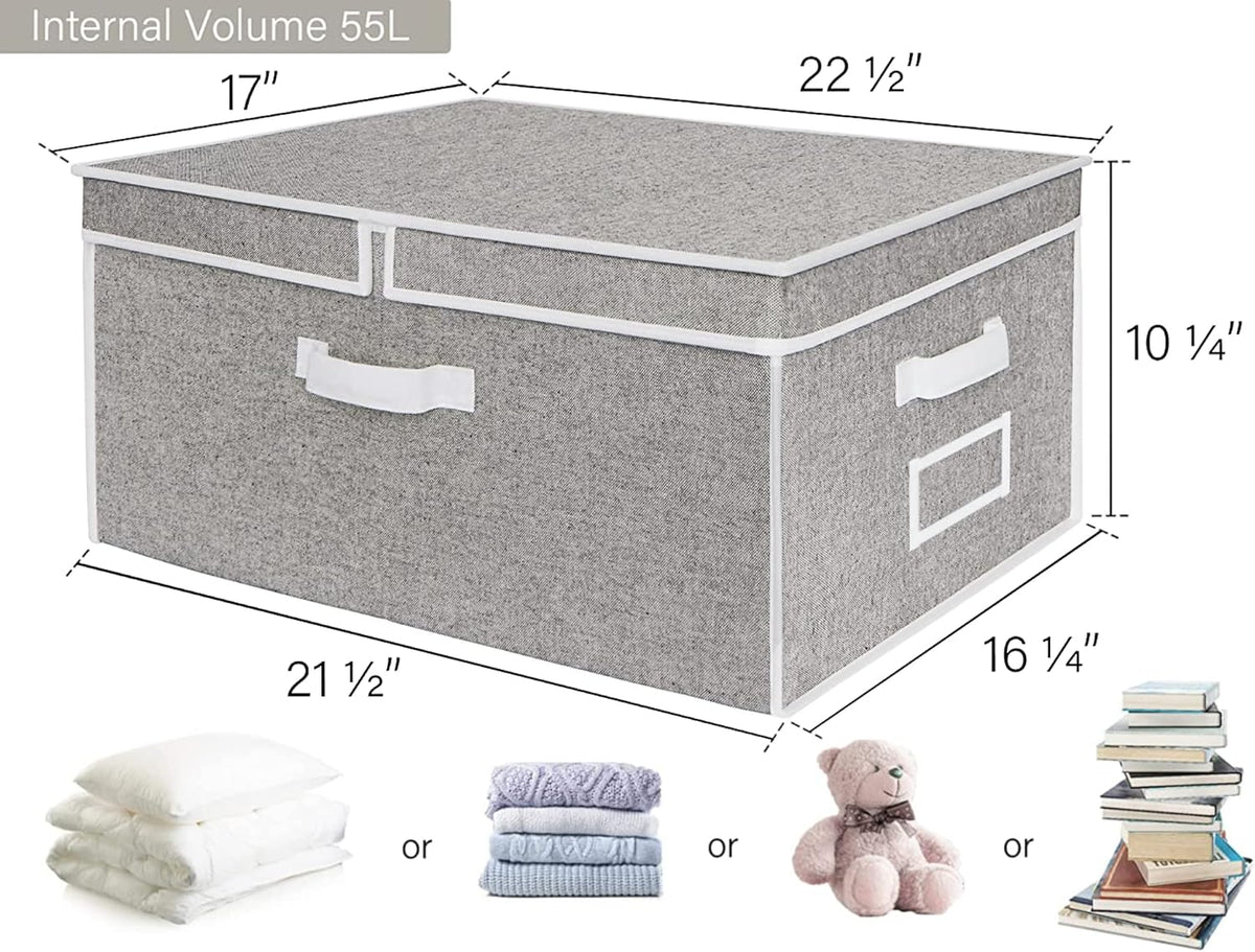 StorageWorks Extra Large Storage Bins with Lids, 55L Decorative Organizer with Divider Board, Fabric Boxes with Handles, Gray, 2-Pack