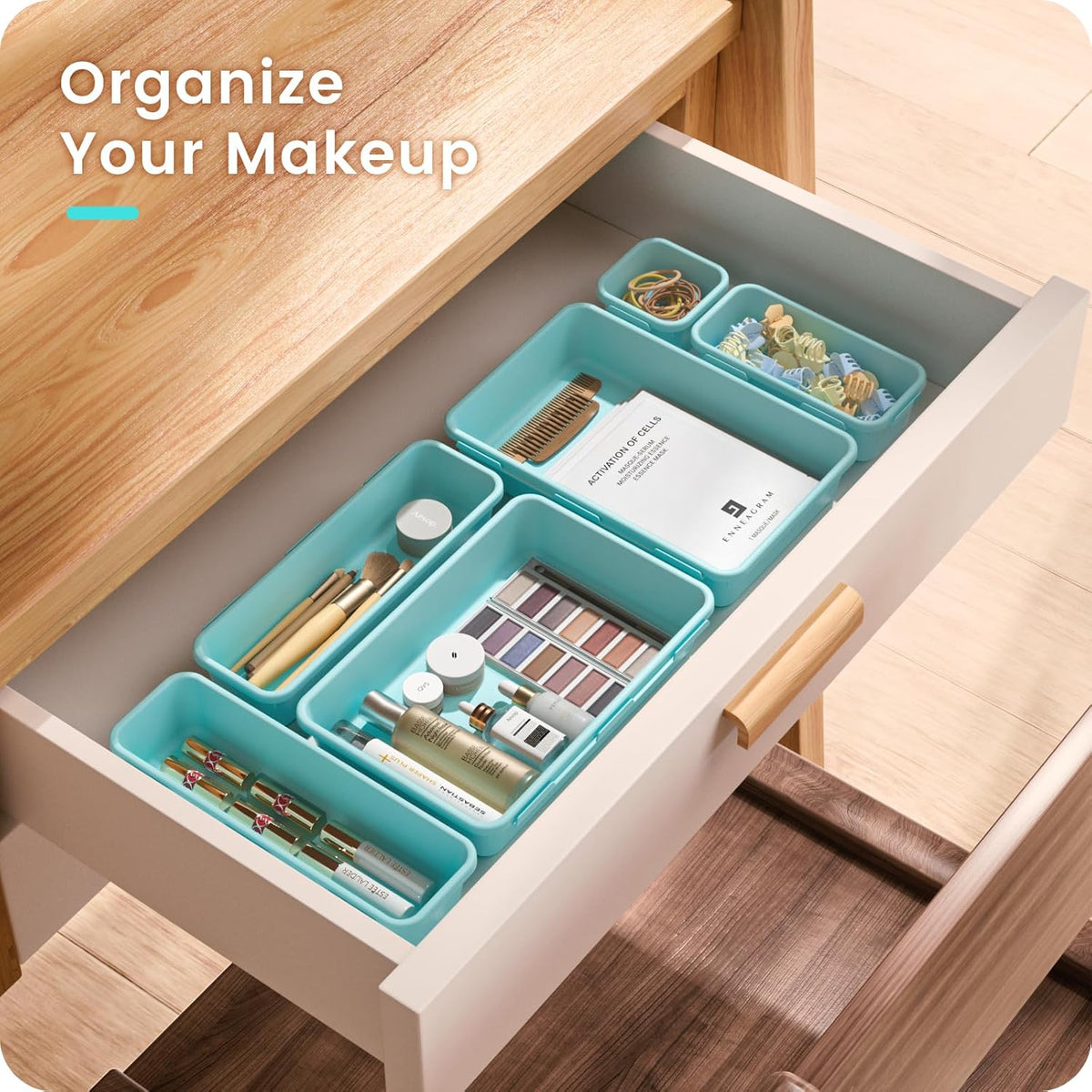【28PCS】A-LUGEI Drawer Organizer, Bathroom Organizers and Storage, Makeup organizer, Desk drawer organizer, Storage Bins for Kitchen Office Bedroom Vanity Jewelry Pantry Garage【Black】【4Size】