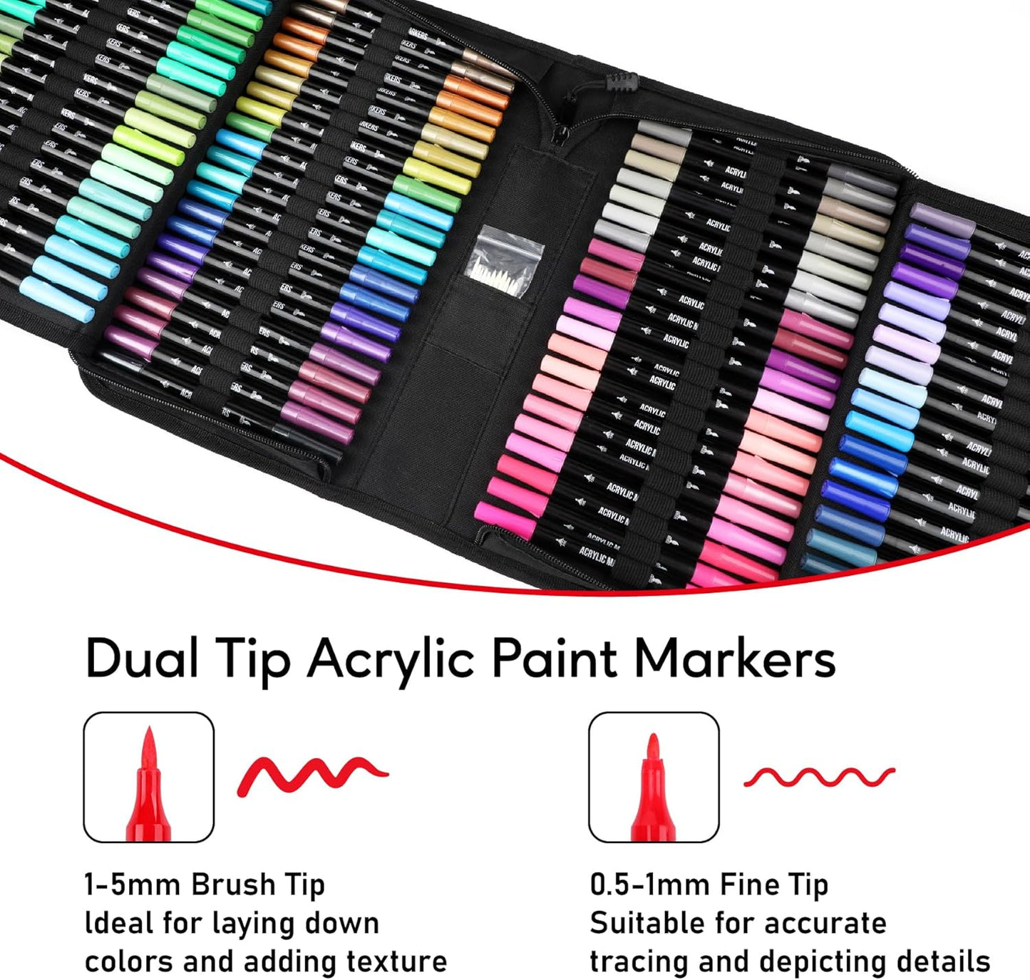 120 Colors Acrylic Paint Markers, Dual Tip Fine and Brush Tips Pens Contain 24 Metallic Color for Stone, Wood, Calligraphy, Canvas, Ceramic, Metal, Glass, Rock Painting, DIY Crafts Art Supplies Kit