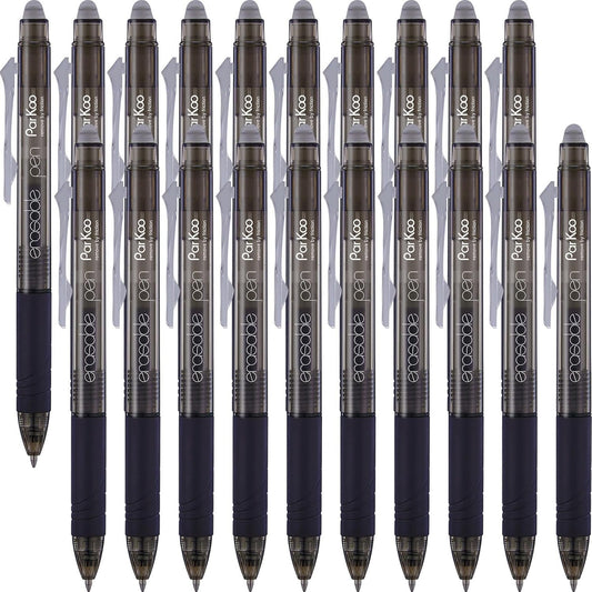 ParKoo 20 Pack Retractable Erasable Gel Pens Clicker, Fine Point 0.7 mm, Make Mistakes Disappear, Black Pens for Writing, Journaling and Crossword Puzzles