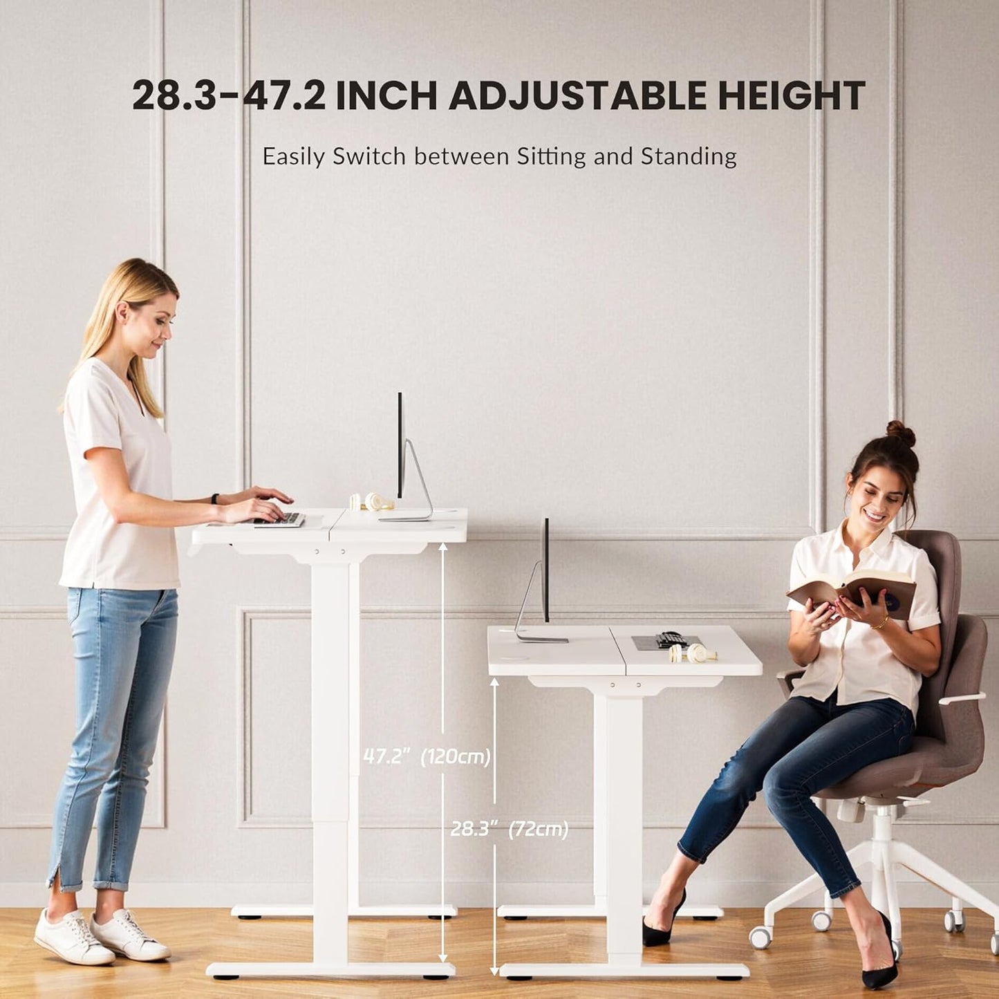 330lbs Dual Motor Standing Desk Frame for 40 to 90″ Desktop, Electric Adjustable Legs with Memory Presets, Stand Up Desk Frame Workstation for Home Office, White Frame Only