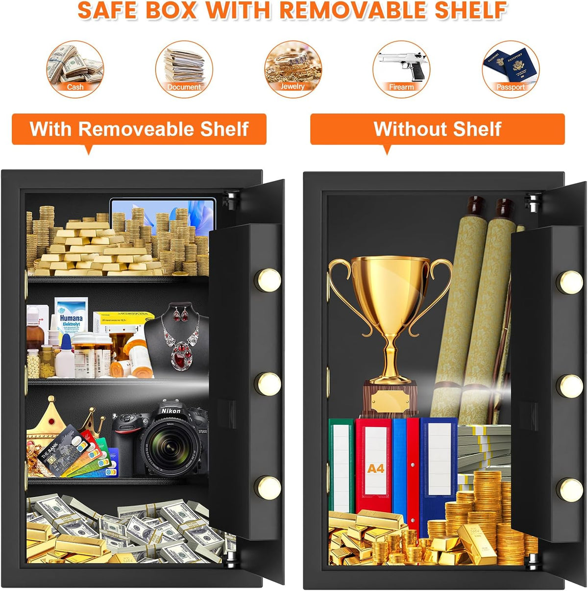 5.0 Cuft Large Fireproof Safe for HOME USE, Digital Home Security Box with Programmable Keypad and Spare Keys, Document Safe Fireproof Waterproof, Anti-Theft Fire Safety Box for Home Office