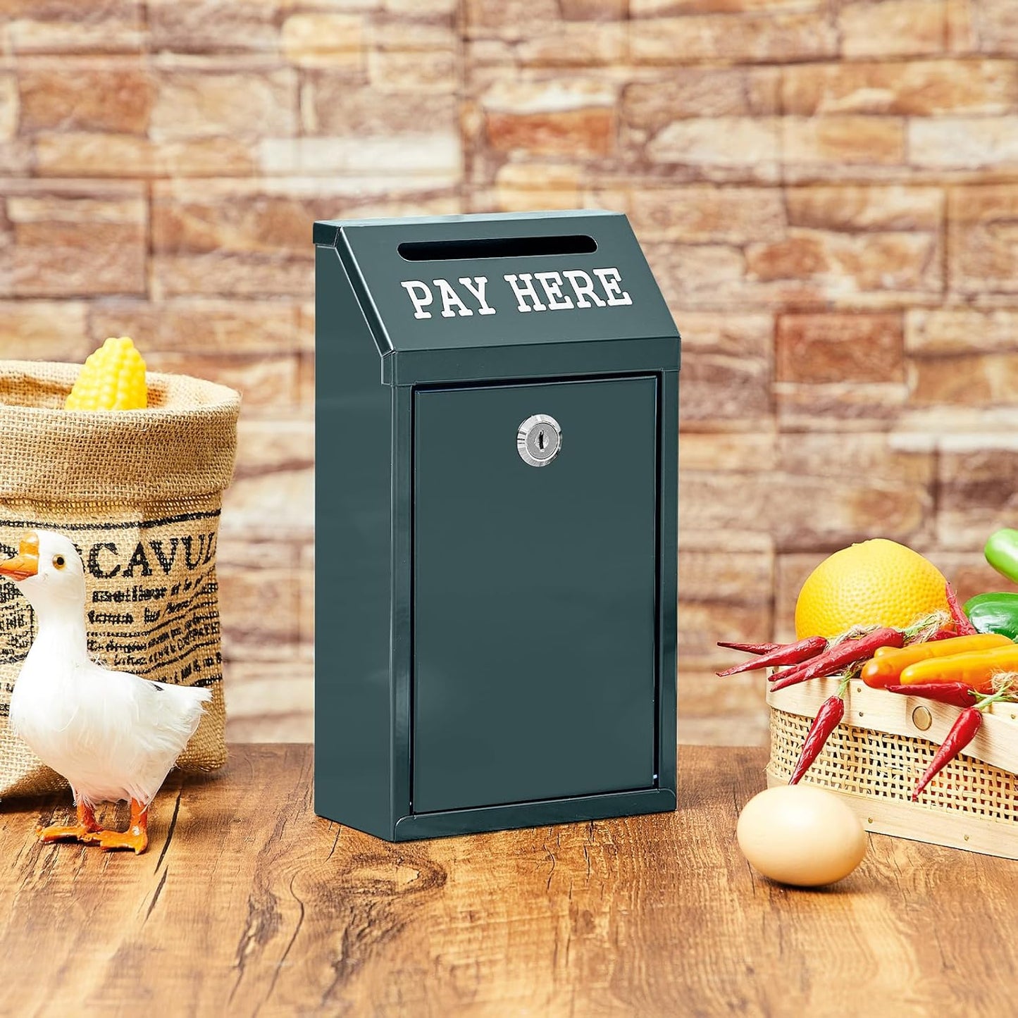 Safe Cash Box Money Collection Metal Donation Box with Lock Wall Mount Pre Drilled Mailbox Delivery Ballot for Home Office Outdoor Self Serve Stand(Dark Green,10.2 x 5.7 x 2.8 Inch)