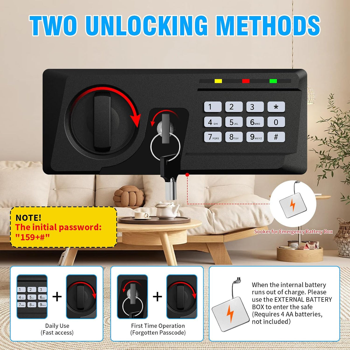 2.3 Cuft Fire proof Safes for HOME USE, Digital Security Safe Box with Programmable Keypad and Spare Keys, Safety Box for Home Office Business, Document Safe for Money Medicine Valuables