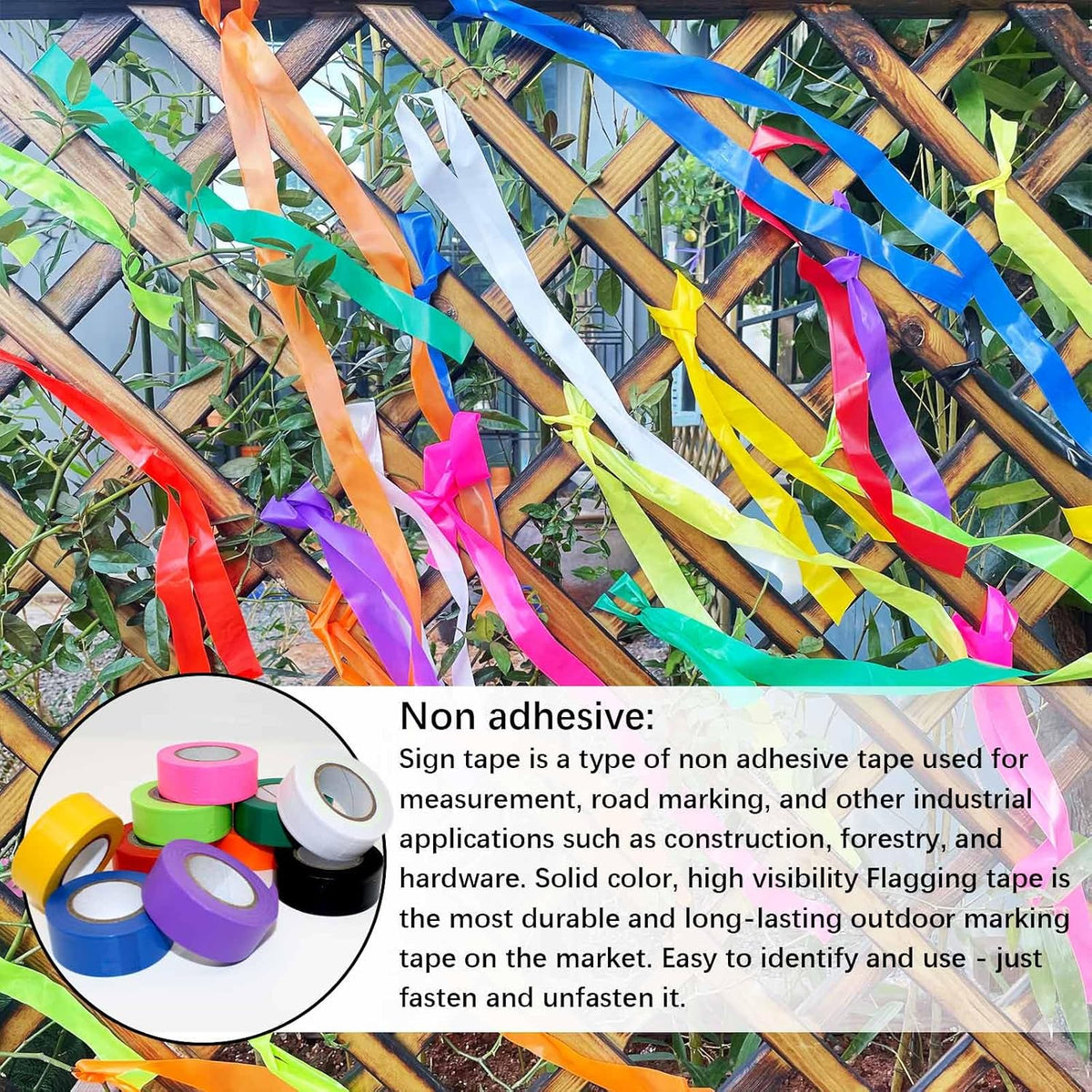 10 Pack Flagging Tape Assorted Colors, Non-Adhesive Plastic Ribbon Neon Marking, Marking Tape for Tree Marking, Hunting, Boundaries and Hazardous Areas,Trail Marking