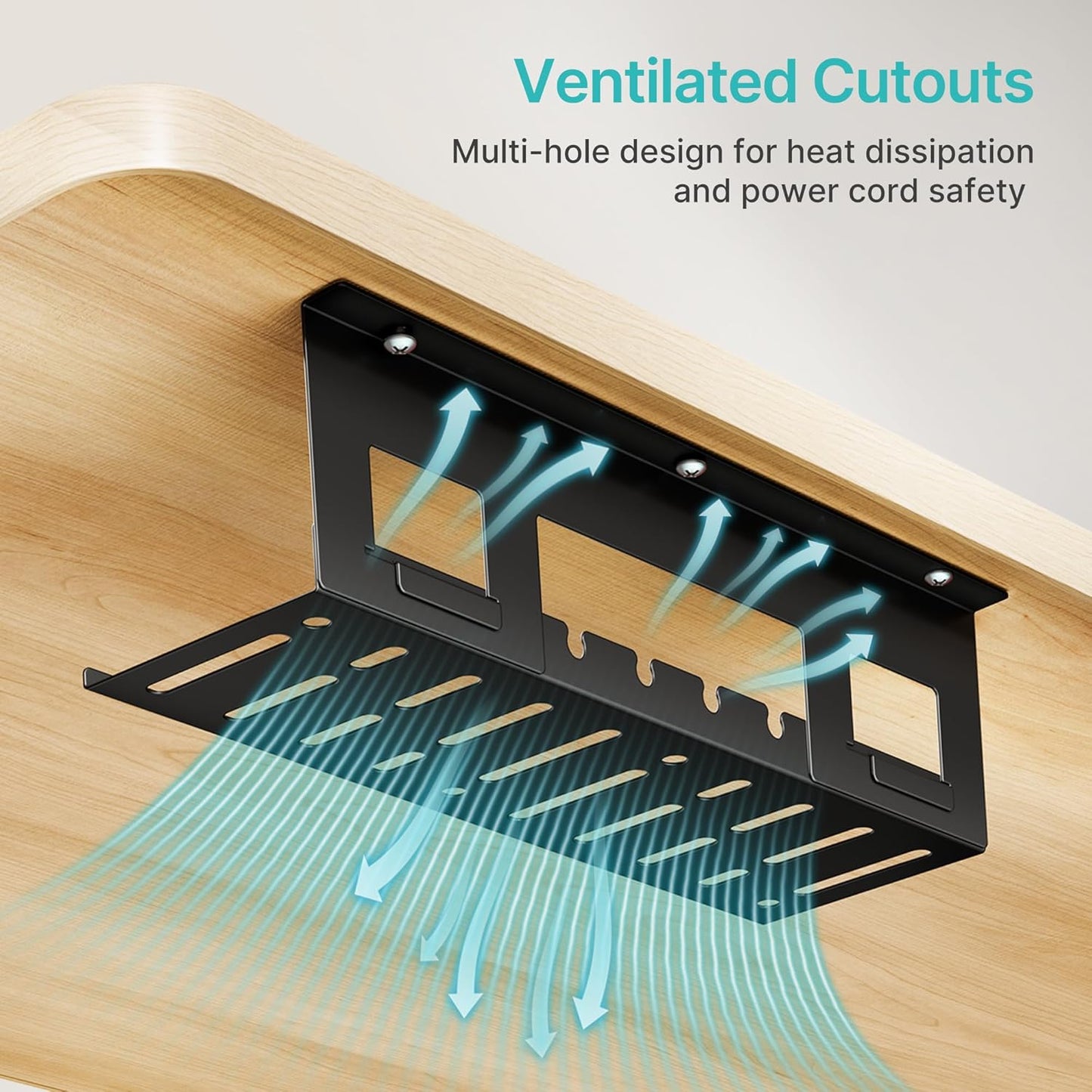 Under Desk Cable Management Tray, 15.7 Inches Metal Cord Organizer Rack, Desk Tray for Power Strip, Cord, Wire, Easy Mounting Cable Management Under Table for Home Office, Black