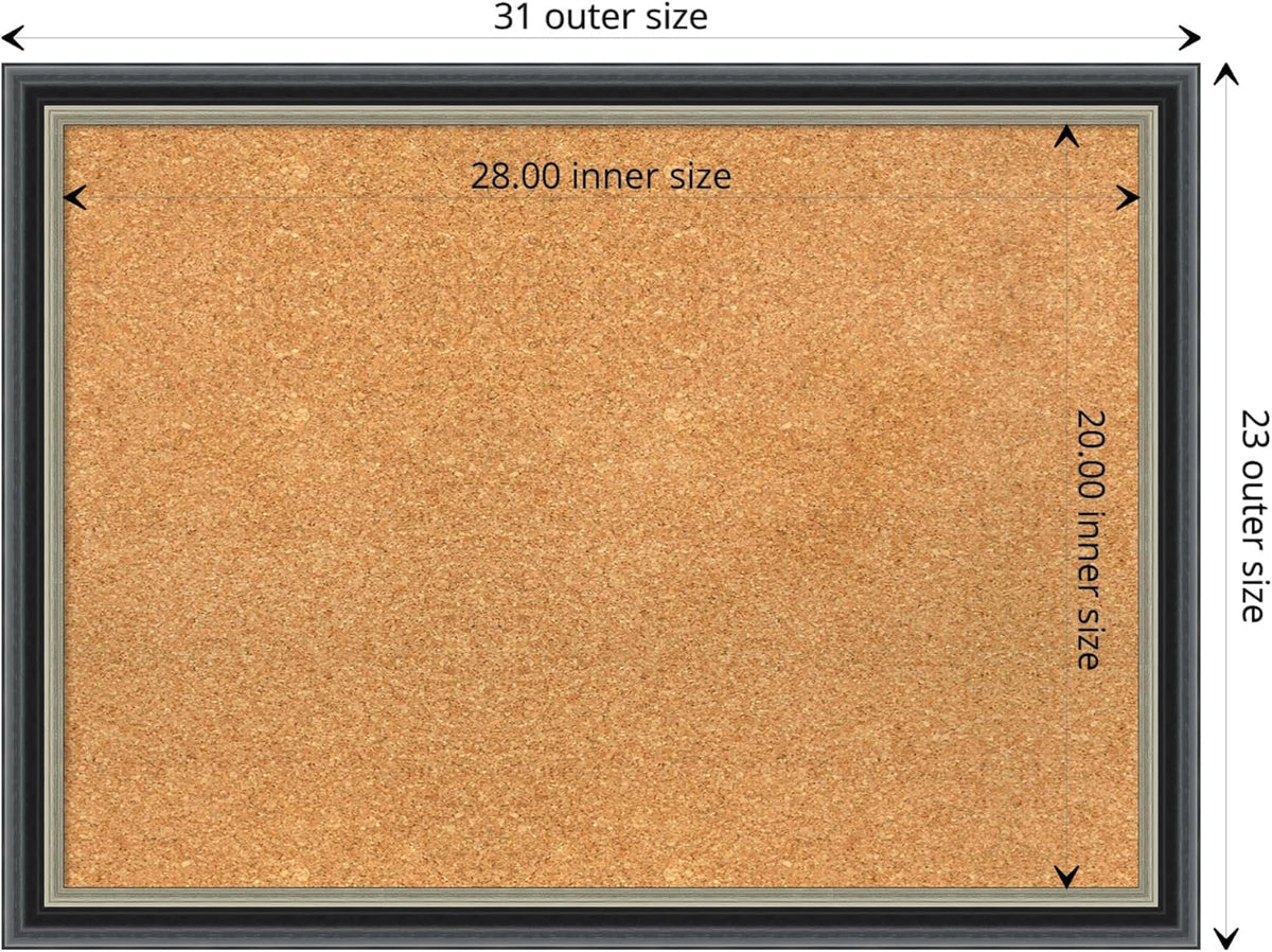 Amanti Art Natural Cork Board for Wall, 23x31 Vision Board with Black Wood Frame, Medium Corkboard Office Decor for Home Organization, Modern Contemporary Corkboard Pinboard to display items for home