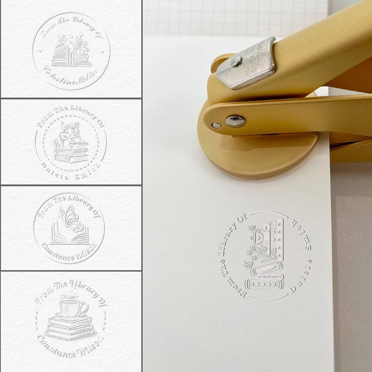 Book Embosser Custom Embosser Stamp with Your Name or Design Personalized Library Embosser Stamp Customized Books Business Cards Paper Documents Notebooks etc. (12)