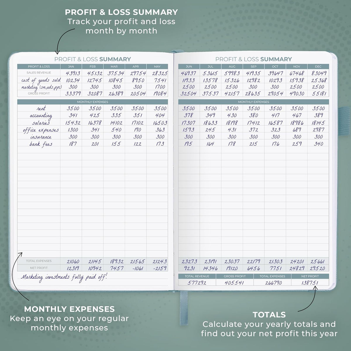 Clever Fox Income & Expense Tracker – Accounting & Bookkeeping Ledger Book for Small Business – 1-Year Record Notebook, A5 (Blue Surf)
