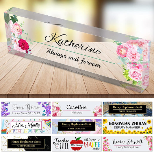 Desk Name Plate Personalized Custom Name Plaque sign for Desks Office Customized Desk Plate Acrylic Block Decor Gift 8x2.5 inch