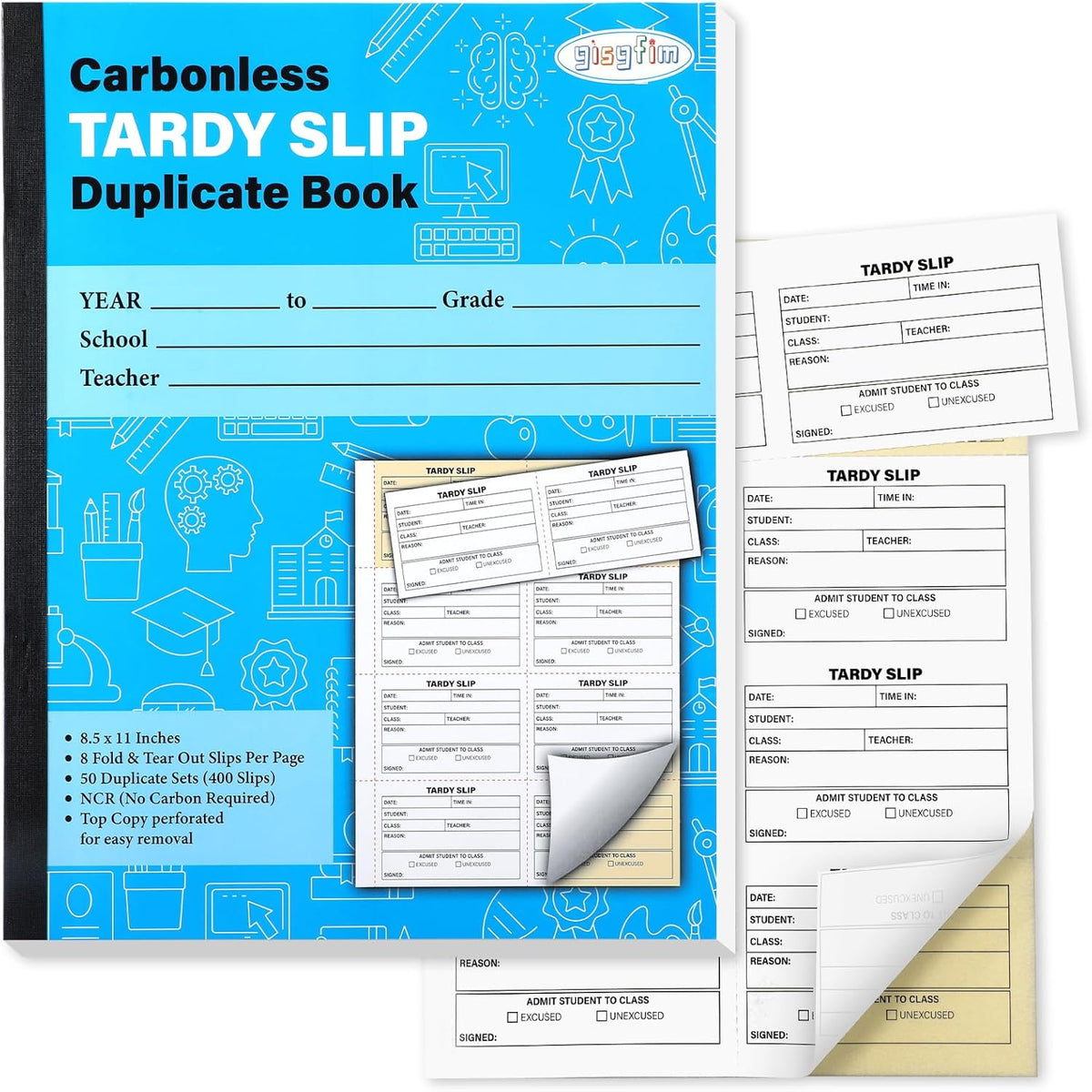 gisgfim Tardy Slip Book with Carbonless Duplicates in Easy Removal Fold and Tear Tardy Slips Per Book Register Copy Notebook for Student Late Arrivals School Supplies Teacher 400 Pcs/Pad (1 Pad)