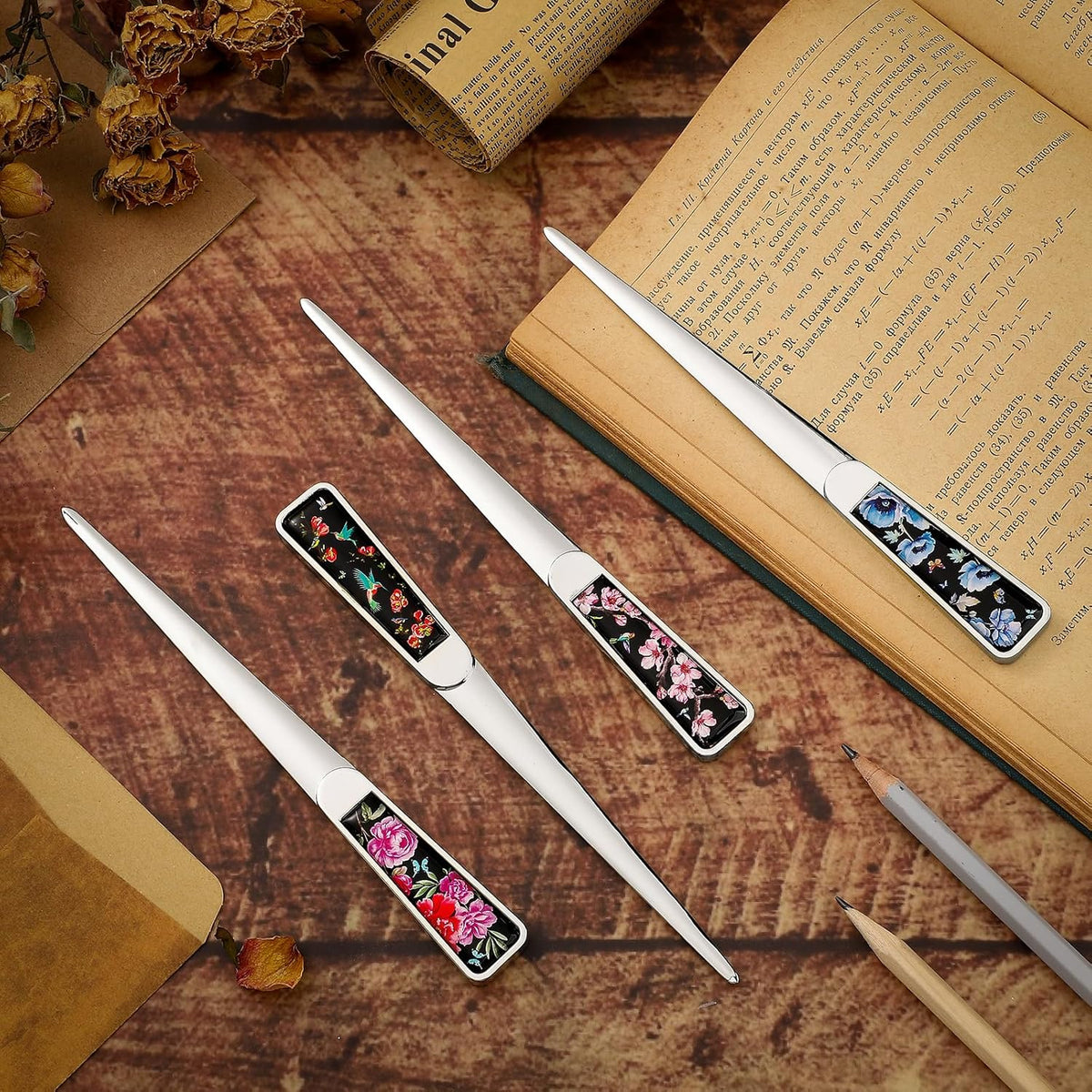 Chuangdi 4 Pieces Letter Opener Knife Stainless Steel Envelope Openers Lightweight Mail Opener Tool Slitters Letter Knives for Office Home School Supplies (Elegant Style)