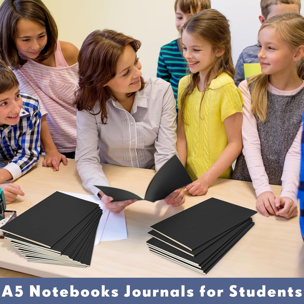 Mimorou 100 Pcs Kraft Notebook Journals 5.5 Inch x 8.3 Inch A5 Softcover Notebooks Bulk for Writing Sketch Office Notepad with 60 Pages 30 Sheets (Black,Dot)