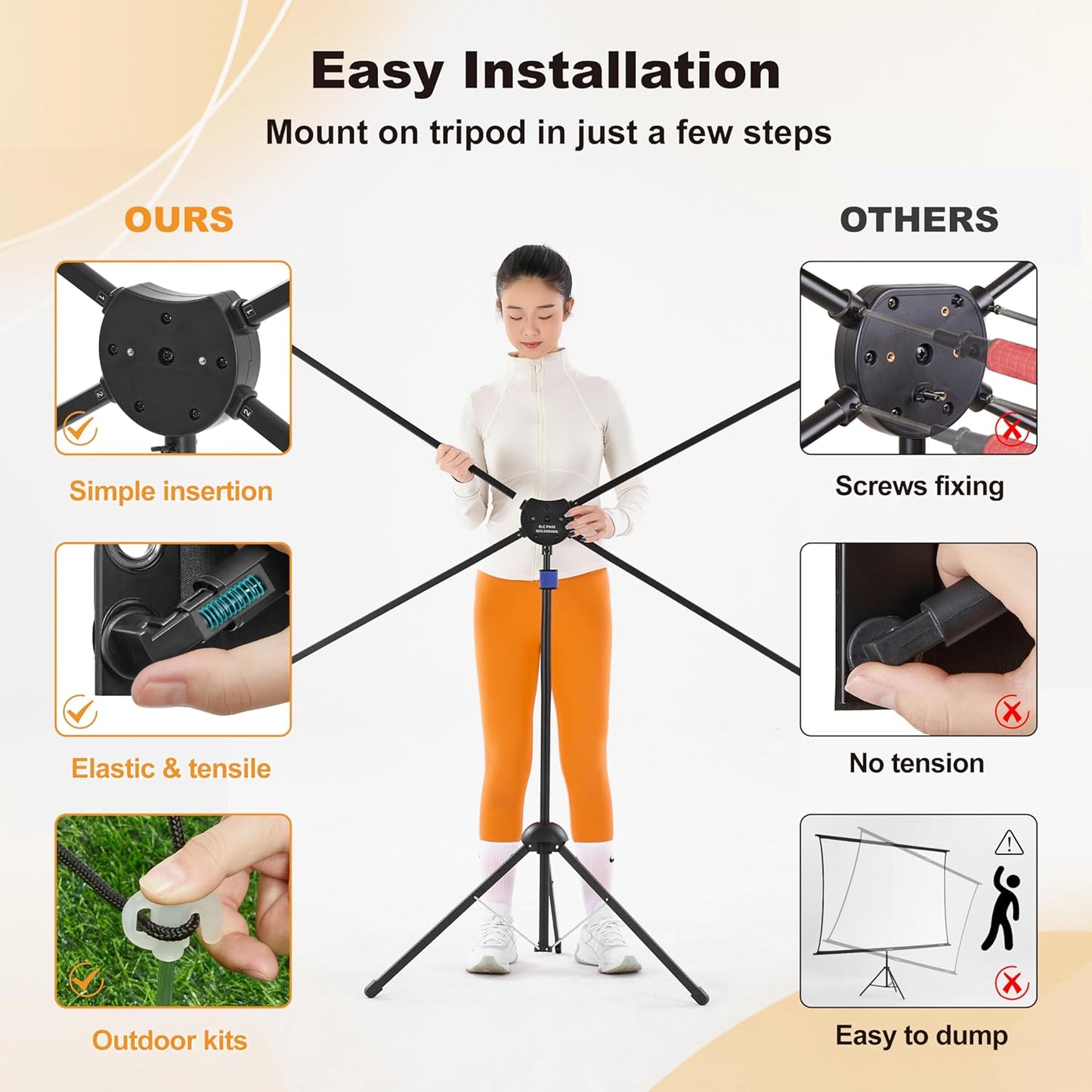 Outdoor Projector Screen 120 Inch, 16:9, High Gain, Projector Screen with Stand, Wind-resistant Design for Portable Projection Screen Outdoor, With Ropes and Spikes, 4K Image for Home Theater, Camping
