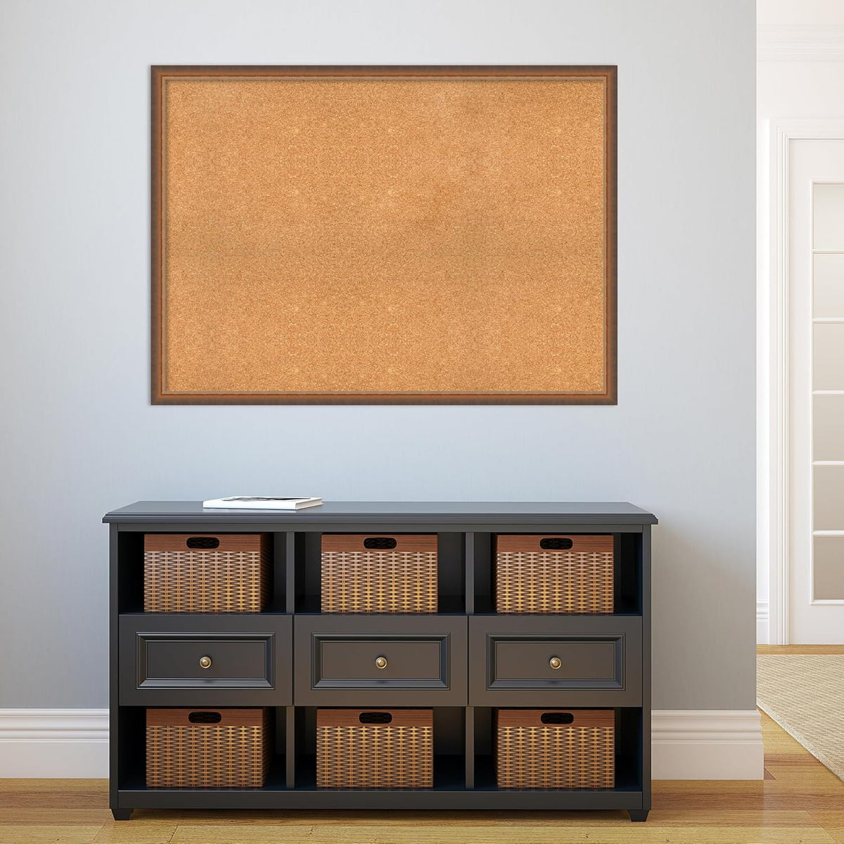 Amanti Art Natural Cork Board for Wall, 32x44 Vision Board with Bronze Frame, Oversize Corkboard Office Decor for Home Organization, Modern Corkboard Pinboard to Display Items for Home Organization